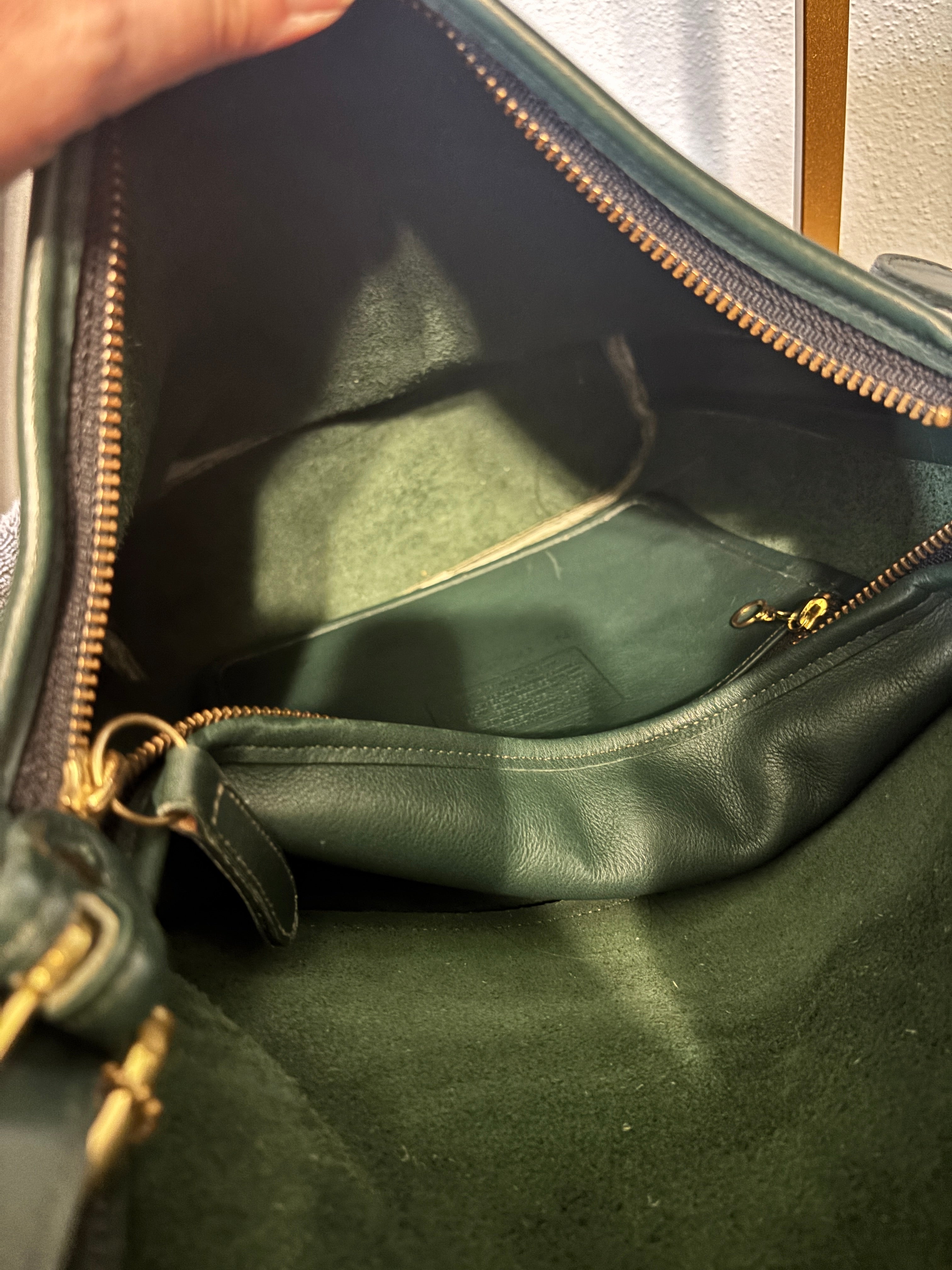 Vintage Coach Whitney 4115 Bottle Green Leather Crossbody USA Made