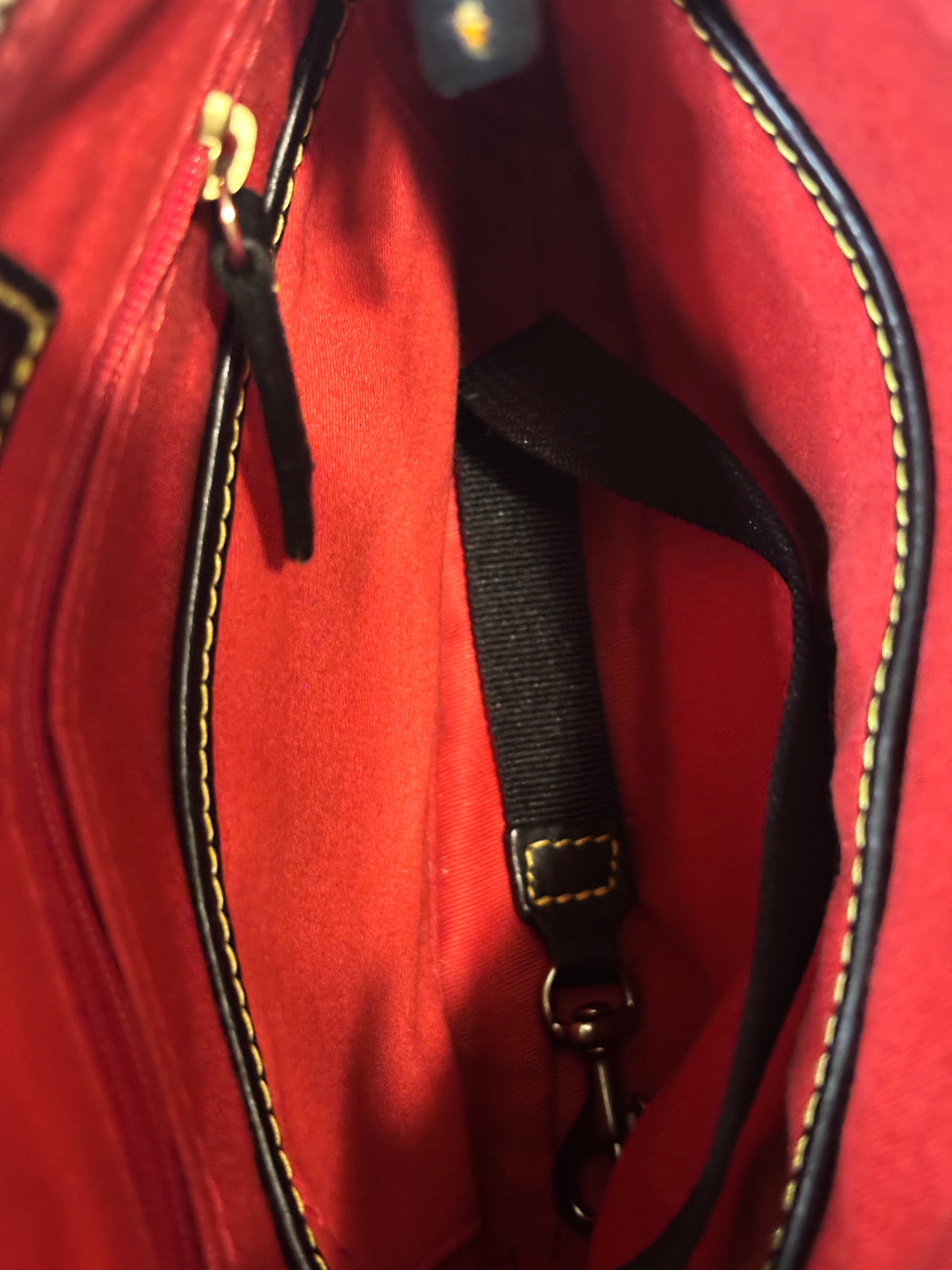 Dooney & Bourke Tartan Plaid Crossbody Bag Red Black Green Coated Canvas Leather Trim