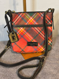 Dooney & Bourke Tartan Plaid Crossbody Bag Red Black Green Coated Canvas Leather Trim