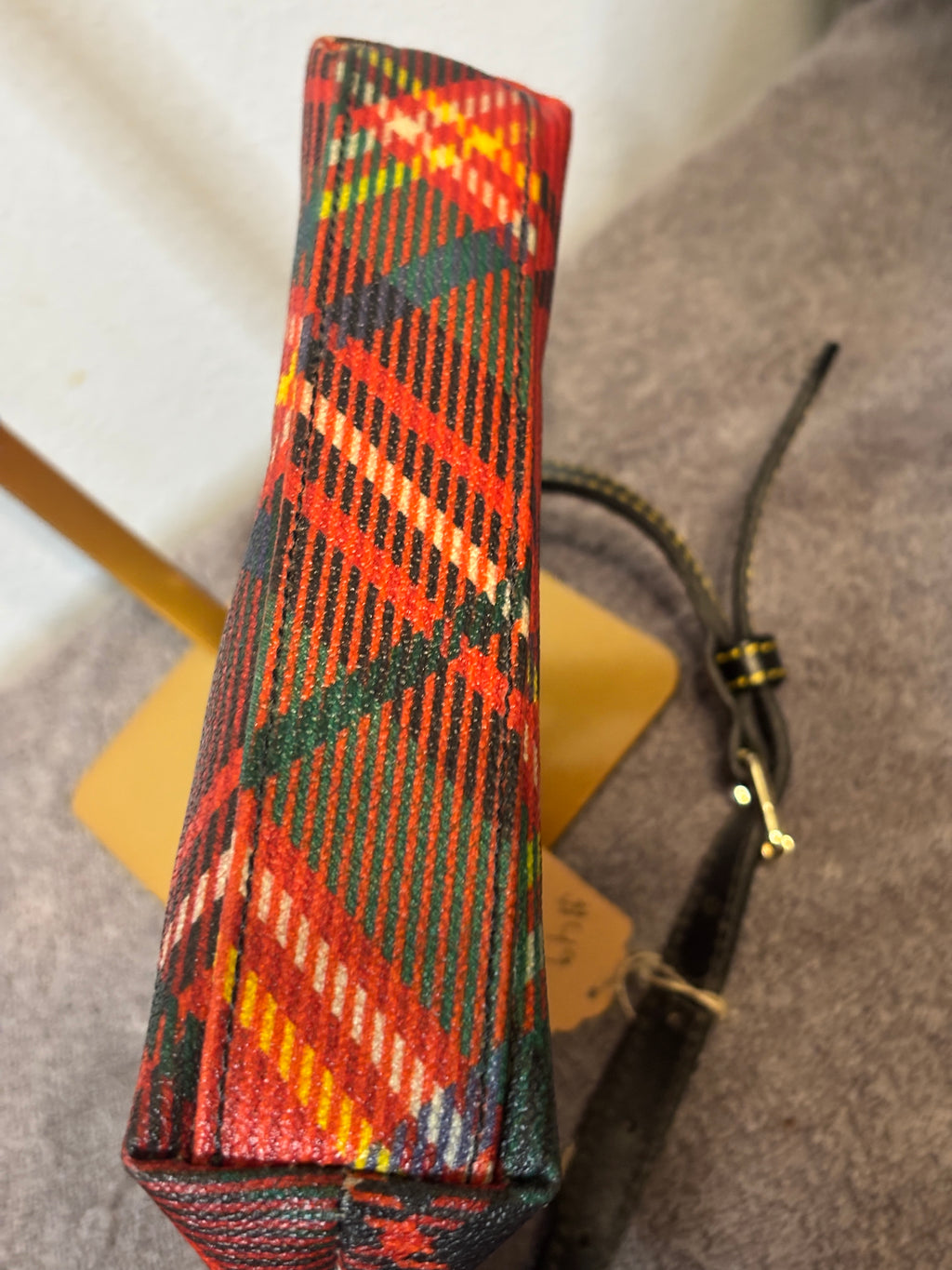 Dooney & Bourke Tartan Plaid Crossbody Bag Red Black Green Coated Canvas Leather Trim