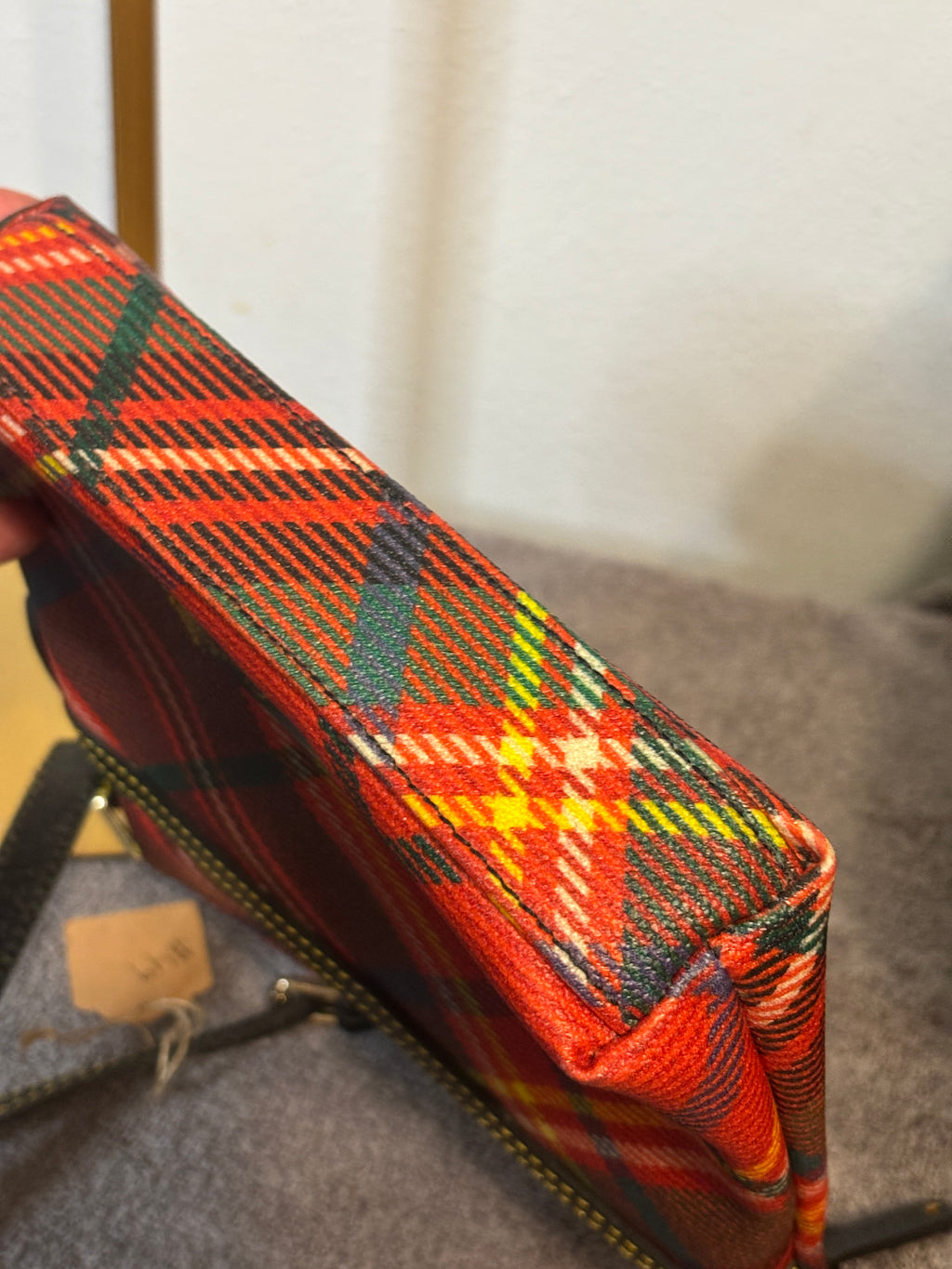 Dooney & Bourke Tartan Plaid Crossbody Bag Red Black Green Coated Canvas Leather Trim