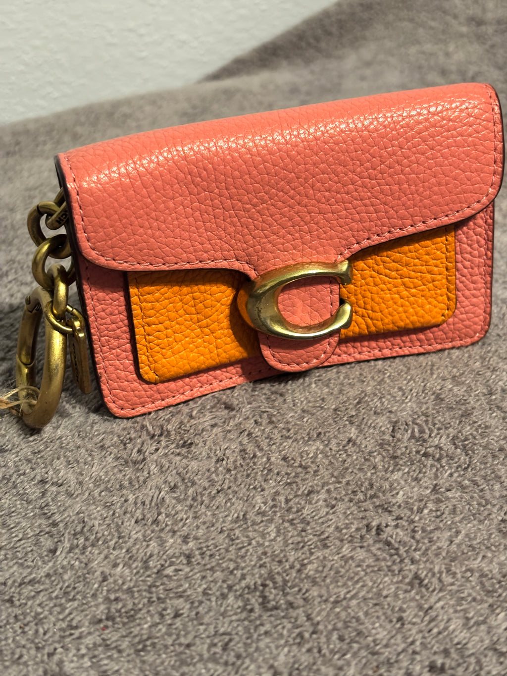 Coach Tabby Mini Wallet Charm Colorblock Pebble Leather Bag Charm Keychain