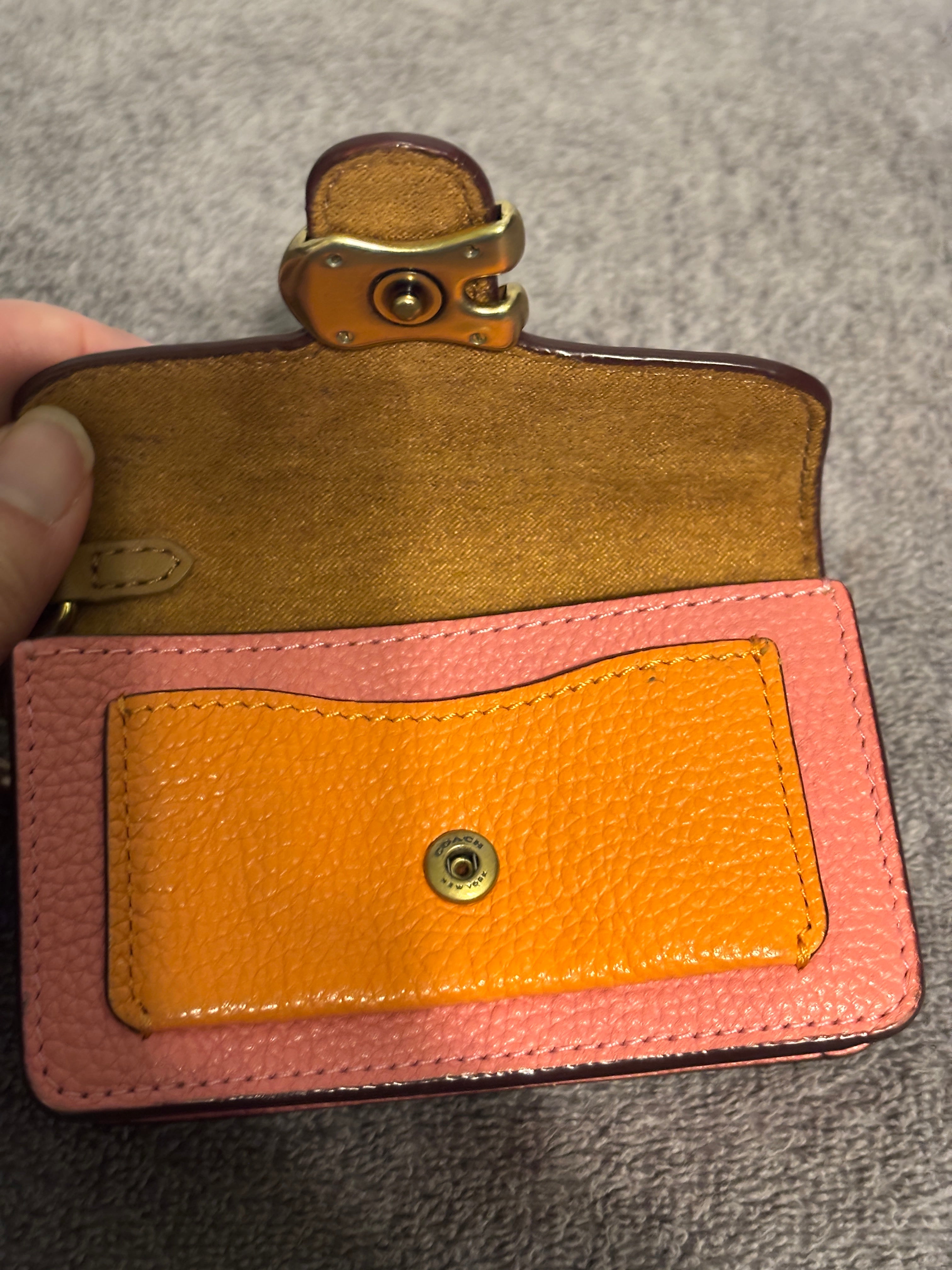 Coach Tabby Mini Wallet Charm Colorblock Pebble Leather Bag Charm Keychain
