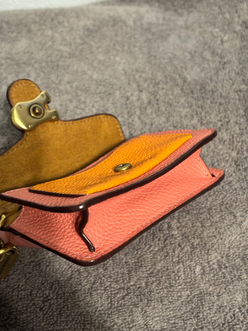 Coach Tabby Mini Wallet Charm Colorblock Pebble Leather Bag Charm Keychain
