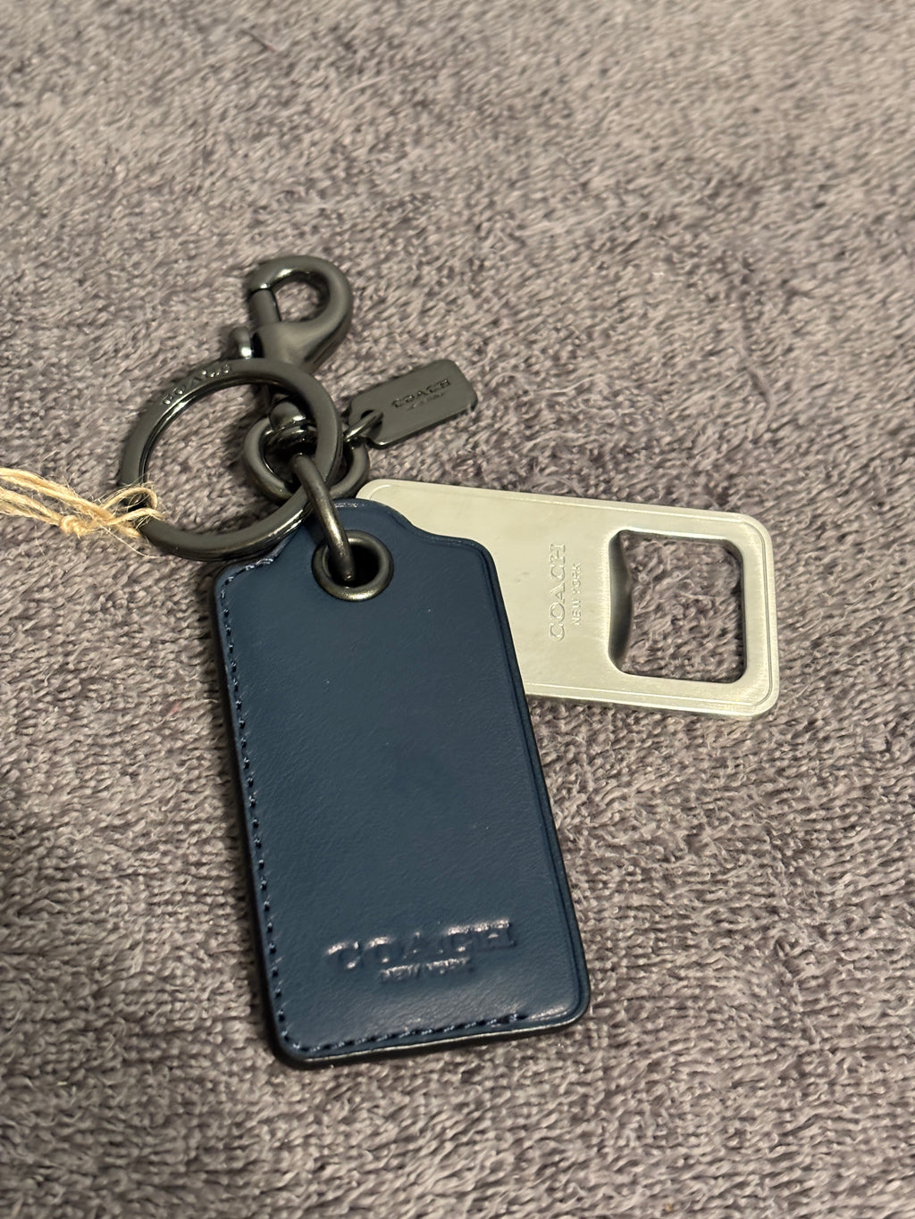 Coach Navy Leather Bottle Opener Bag Charm Keychain Fob