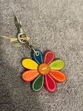 Coach Multicolor Leather Daisy Flower Bag Charm Keychain Fob