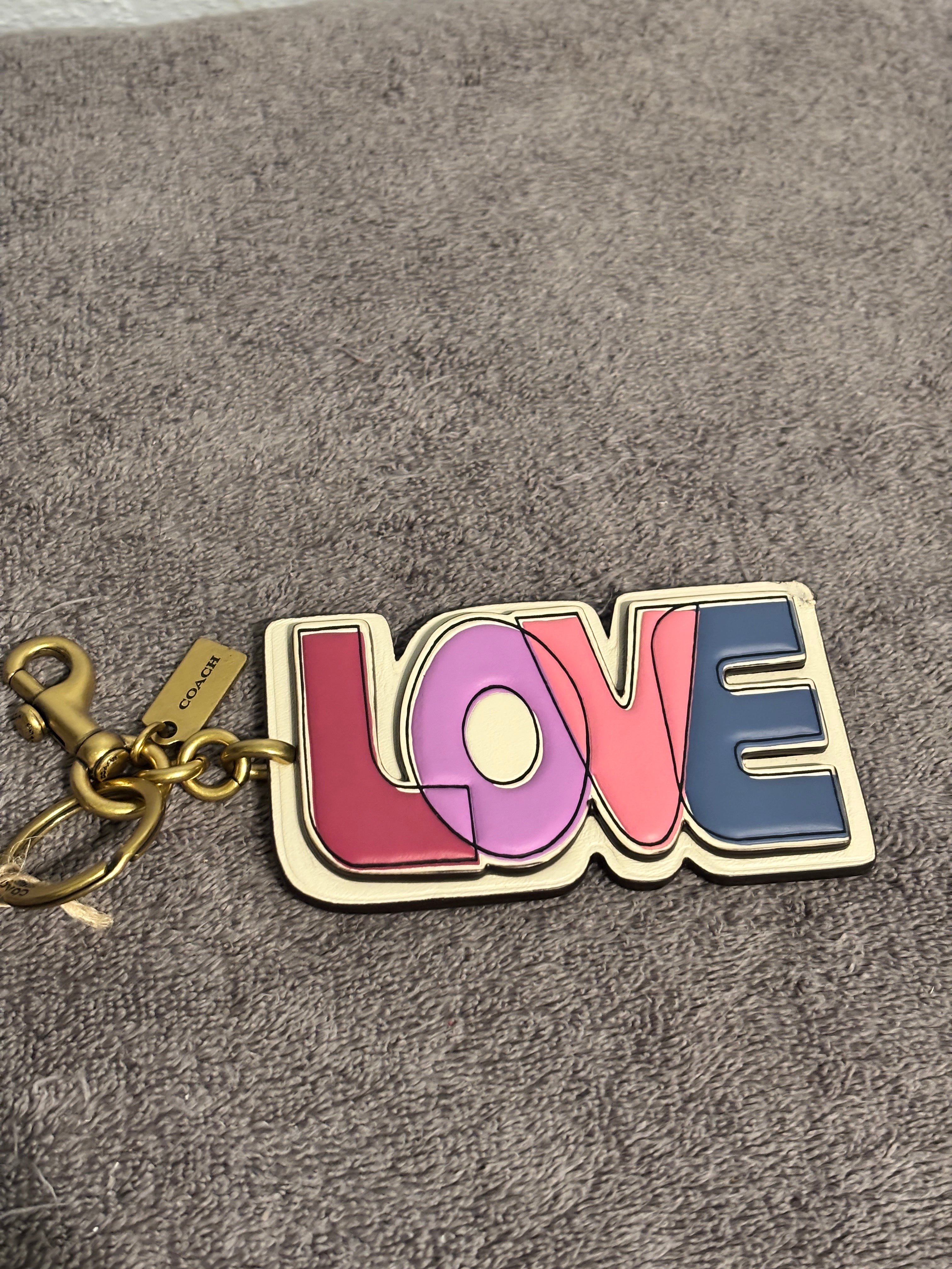 Coach LOVE Signature Canvas Leather Bag Charm Keychain Fob