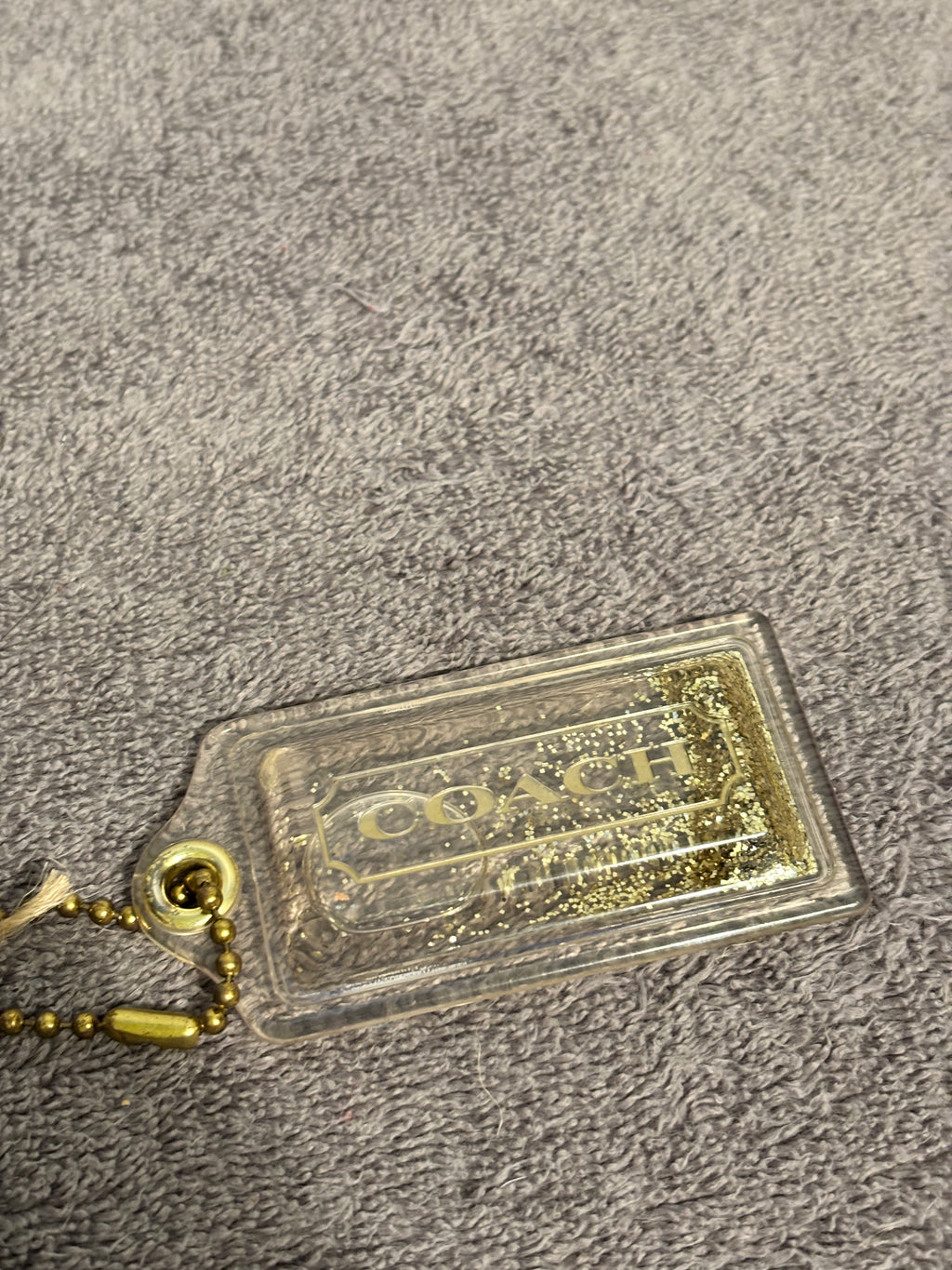 Coach Clear Gold Glitter Hangtag Bag Charm Keychain Fob