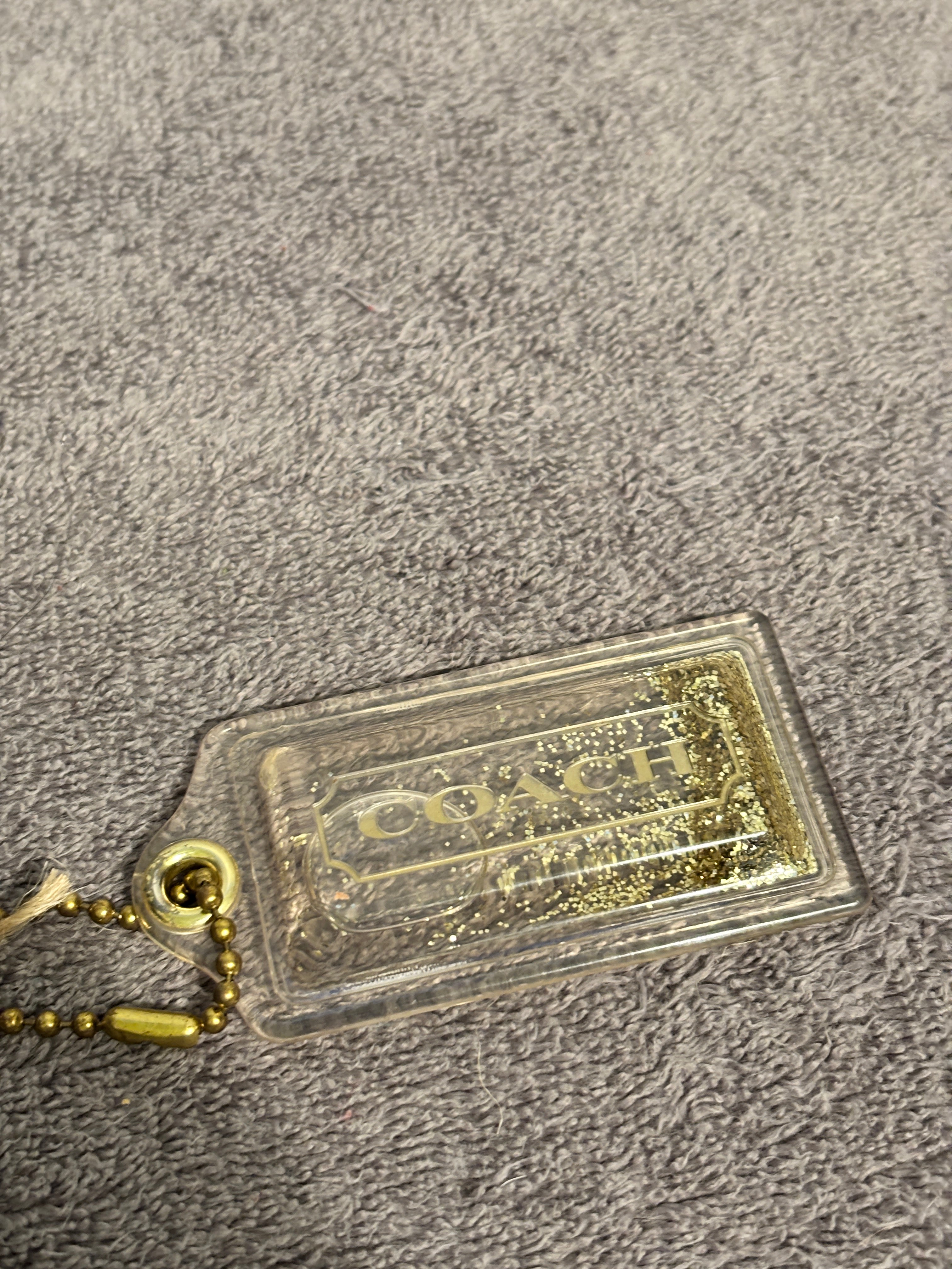 Coach Clear Gold Glitter Hangtag Bag Charm Keychain Fob