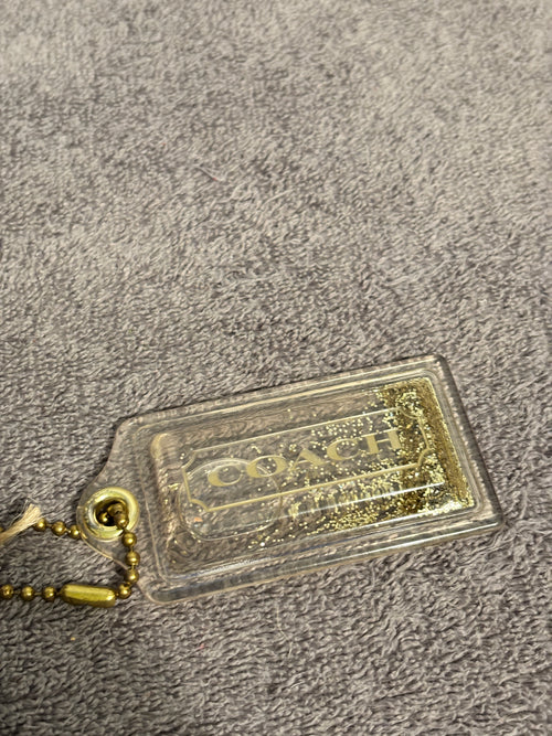 Coach Clear Gold Glitter Hangtag Bag Charm Keychain Fob