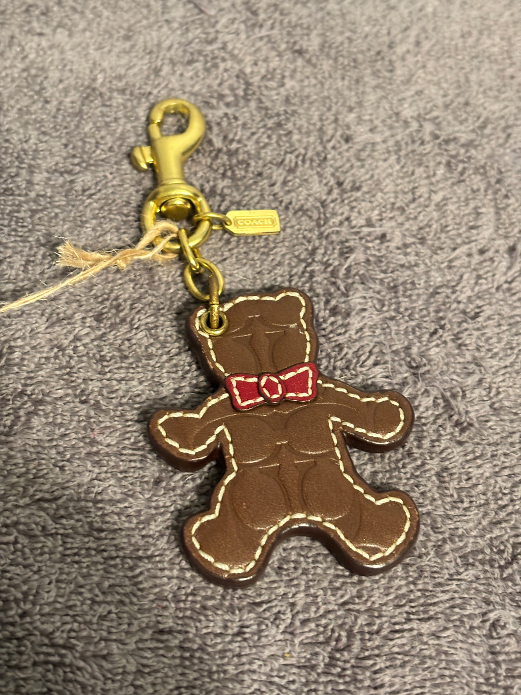 Coach Brown Signature Teddy Bear Leather Bag Charm Keychain Fob
