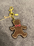 Coach Brown Signature Teddy Bear Leather Bag Charm Keychain Fob