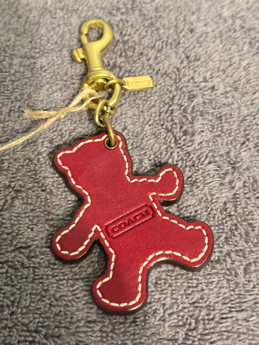 Coach Brown Signature Teddy Bear Leather Bag Charm Keychain Fob