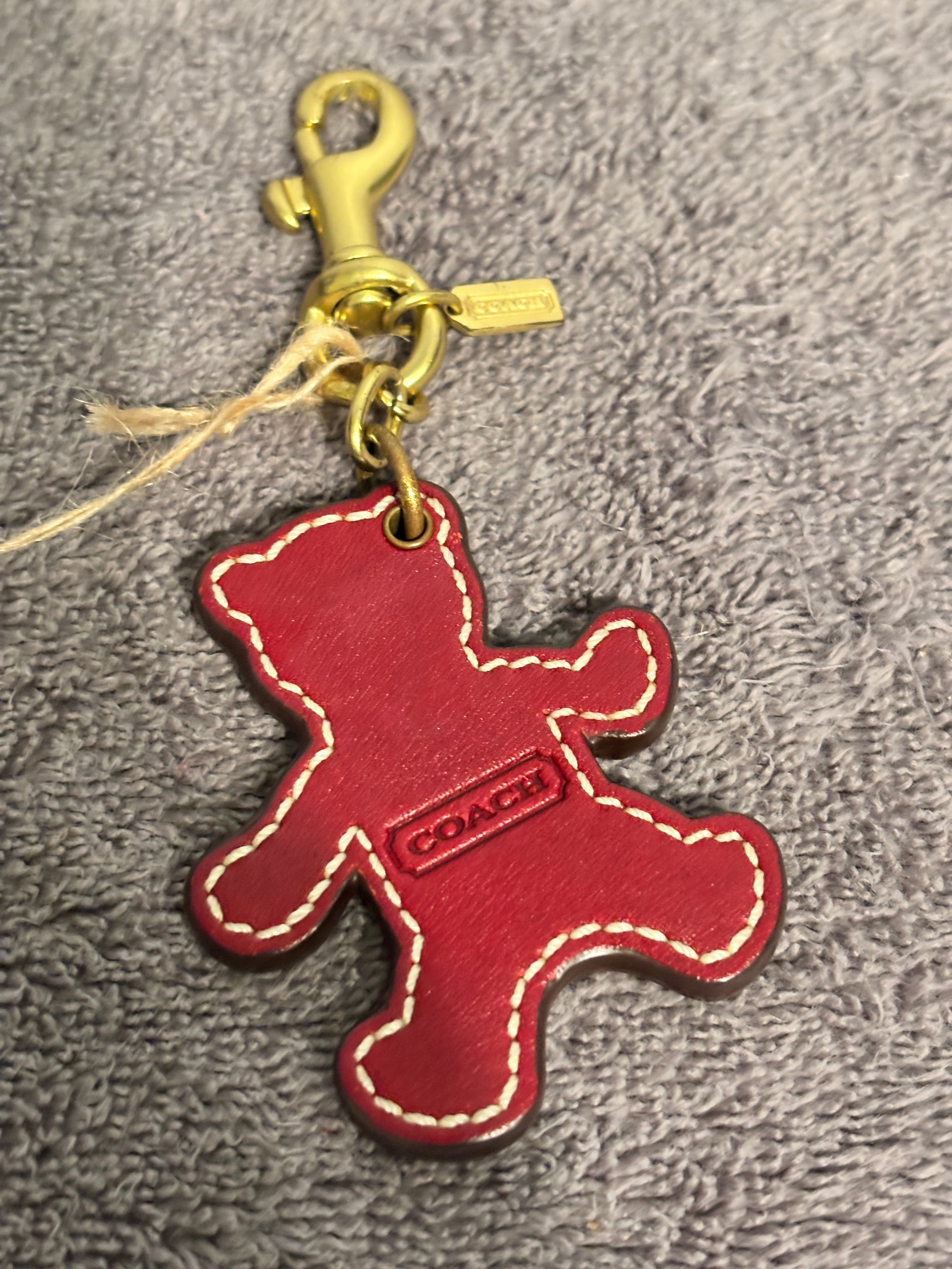Coach Brown Signature Teddy Bear Leather Bag Charm Keychain Fob