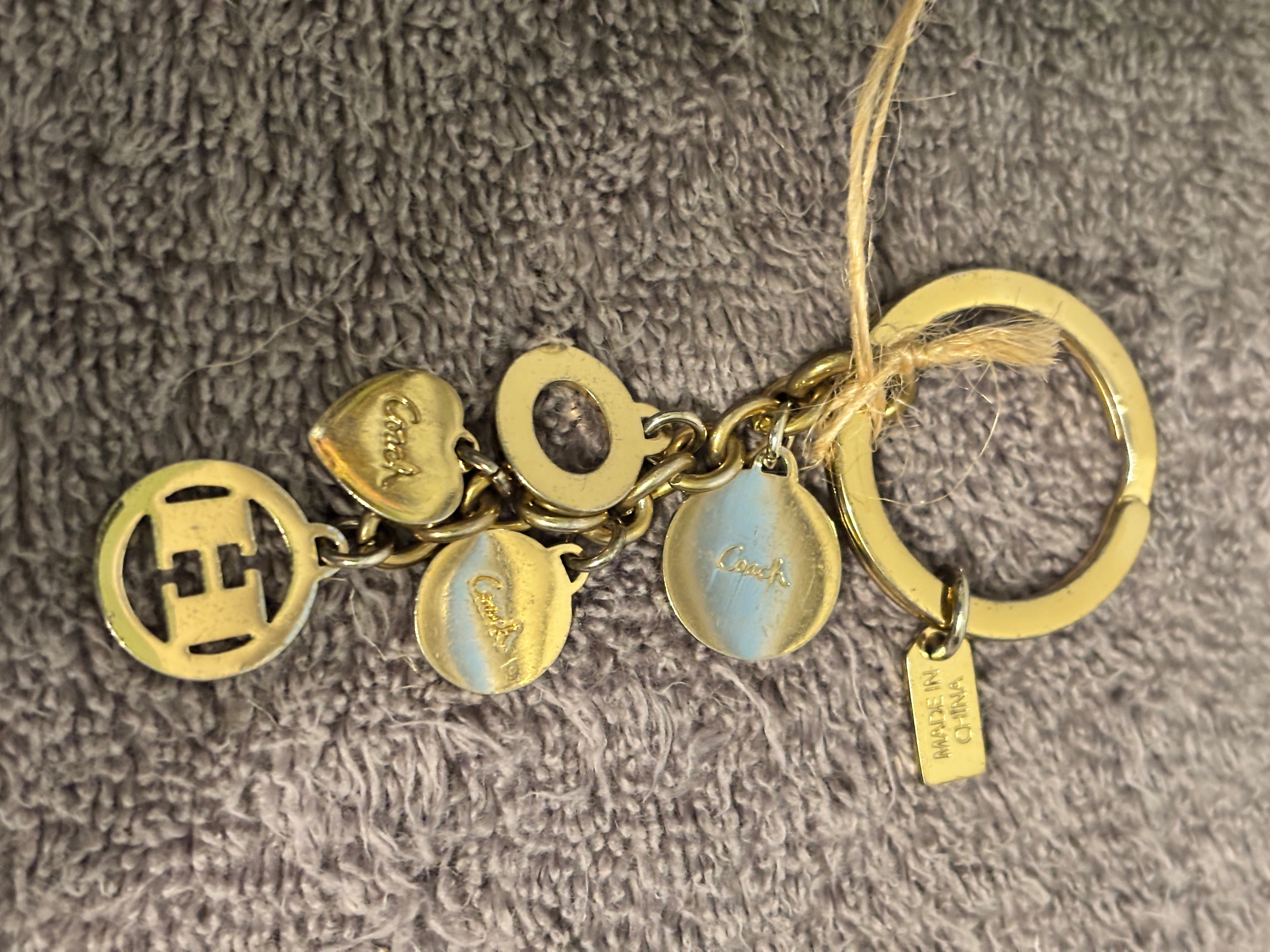 Coach Gold Tone Multi Logo Rhinestone Bag Charm Keychain Fob