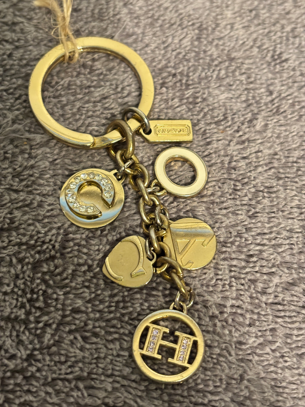 Coach Gold Tone Multi Logo Rhinestone Bag Charm Keychain Fob