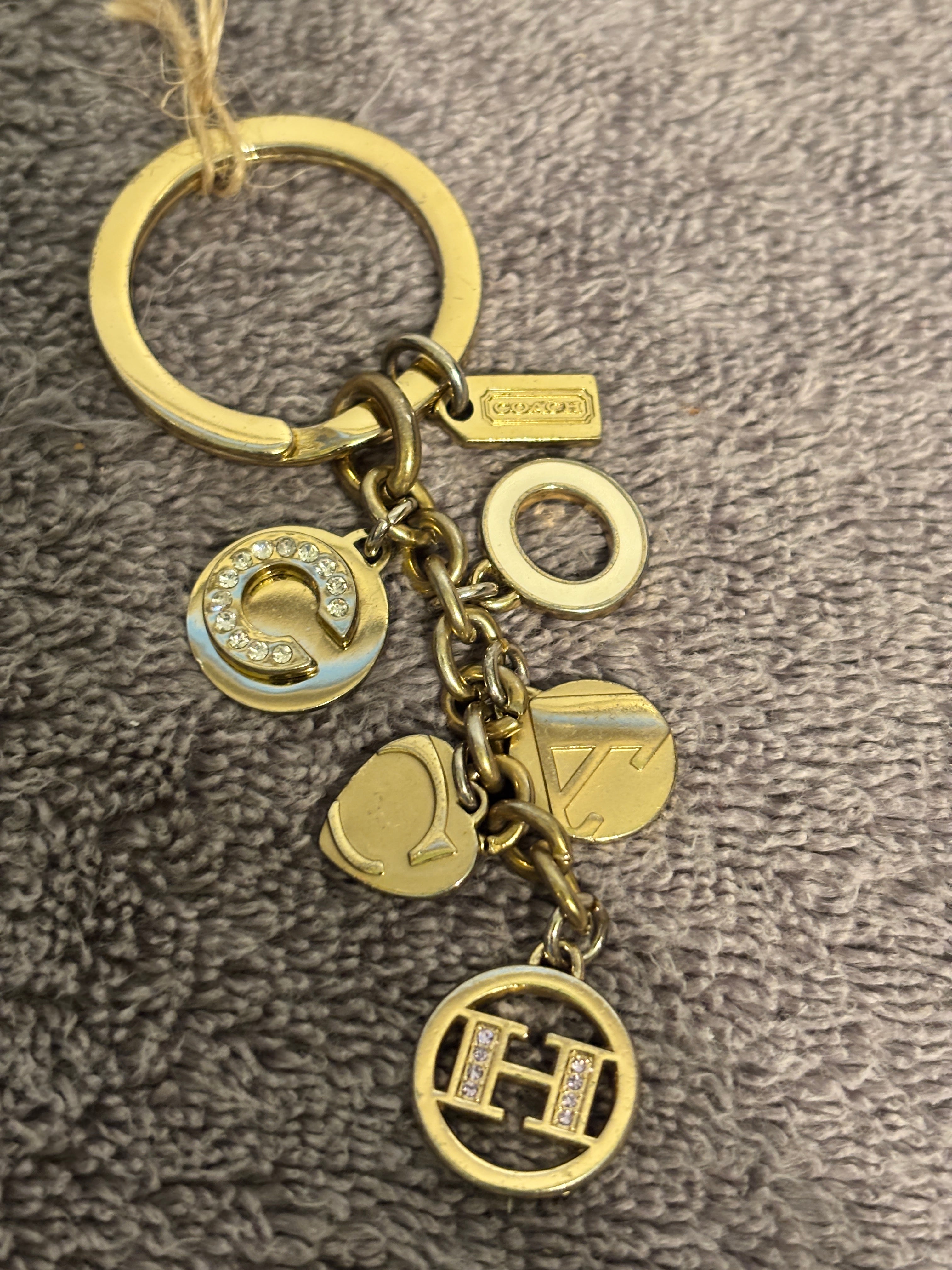 Coach Gold Tone Multi Logo Rhinestone Bag Charm Keychain Fob