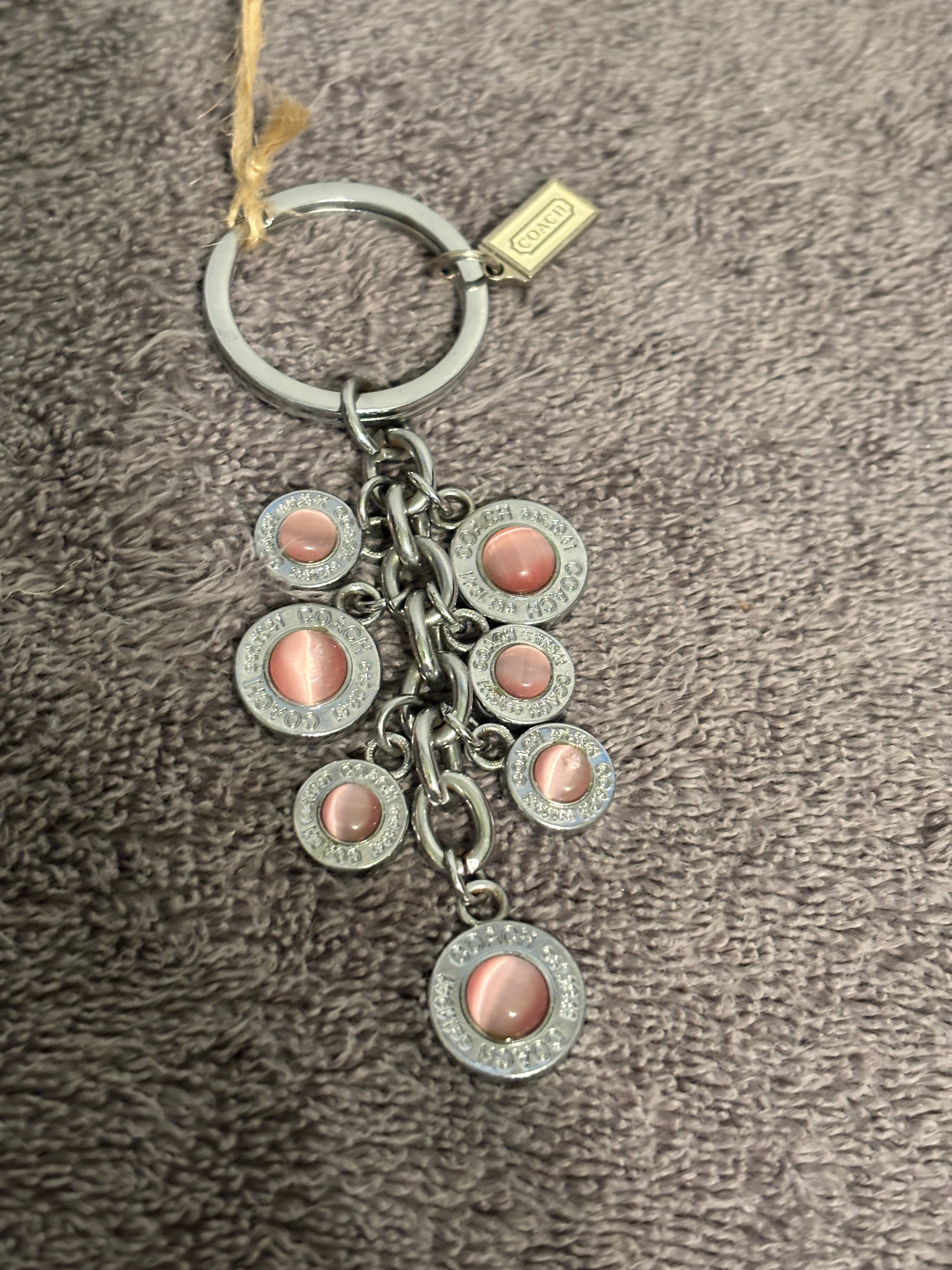 Coach Gunmetal Pink Cabochon Multi Charm Bag Charm Keychain Fob