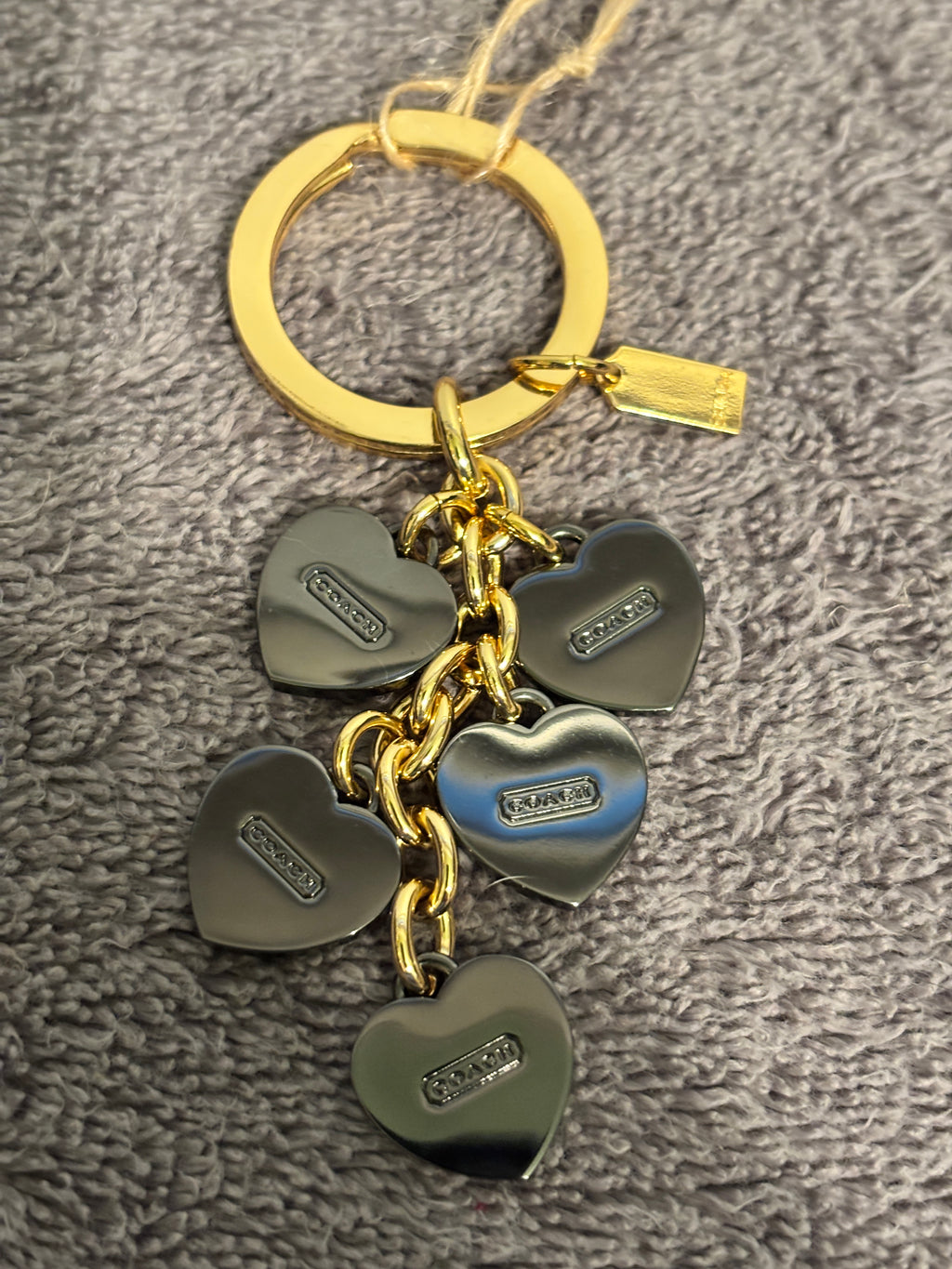 Coach Gold Tone & Gunmetal Multi Heart Bag Charm Keychain