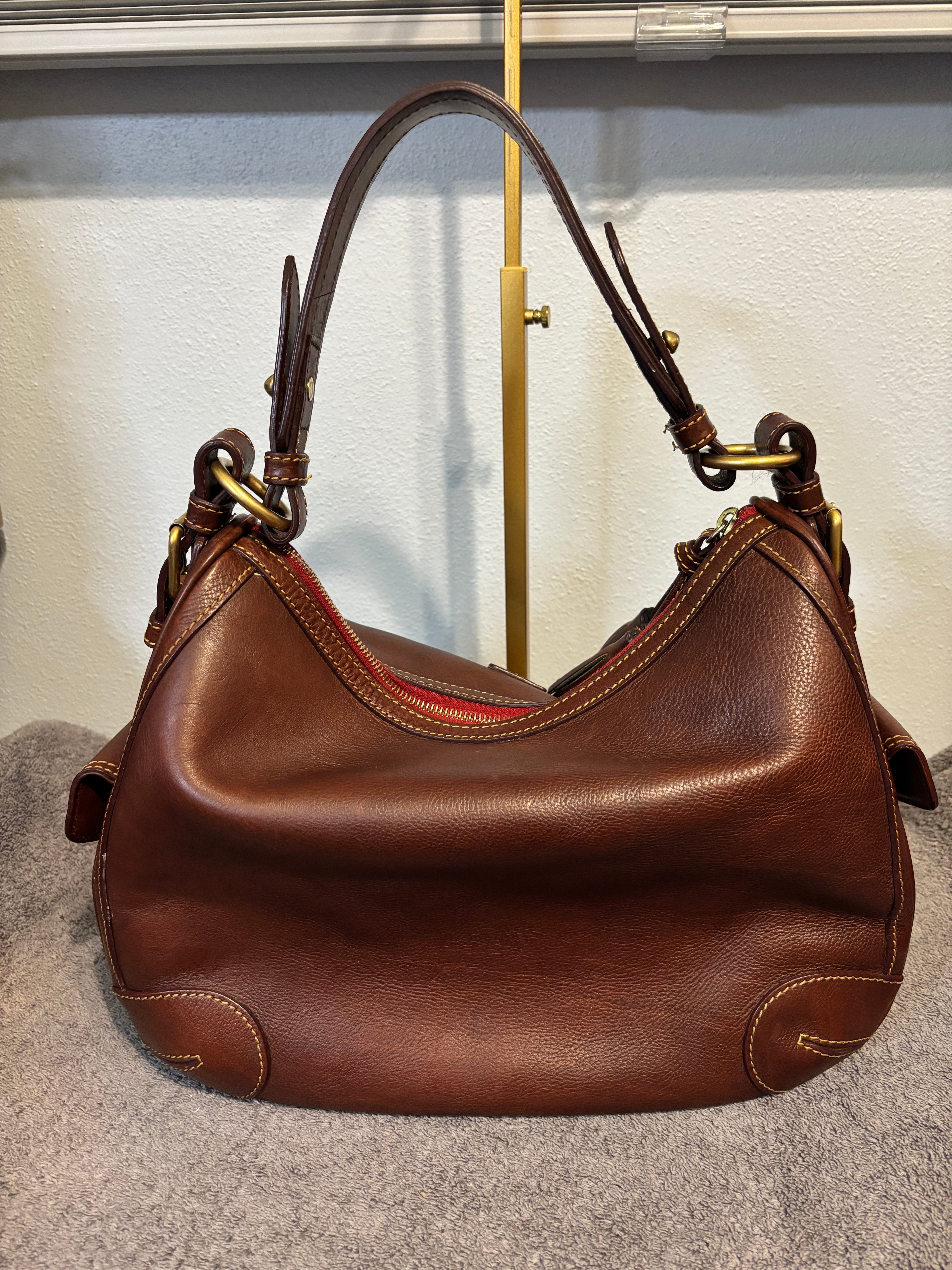 Dooney & Bourke Florentine Side Pocket Hobo Brown Leather
