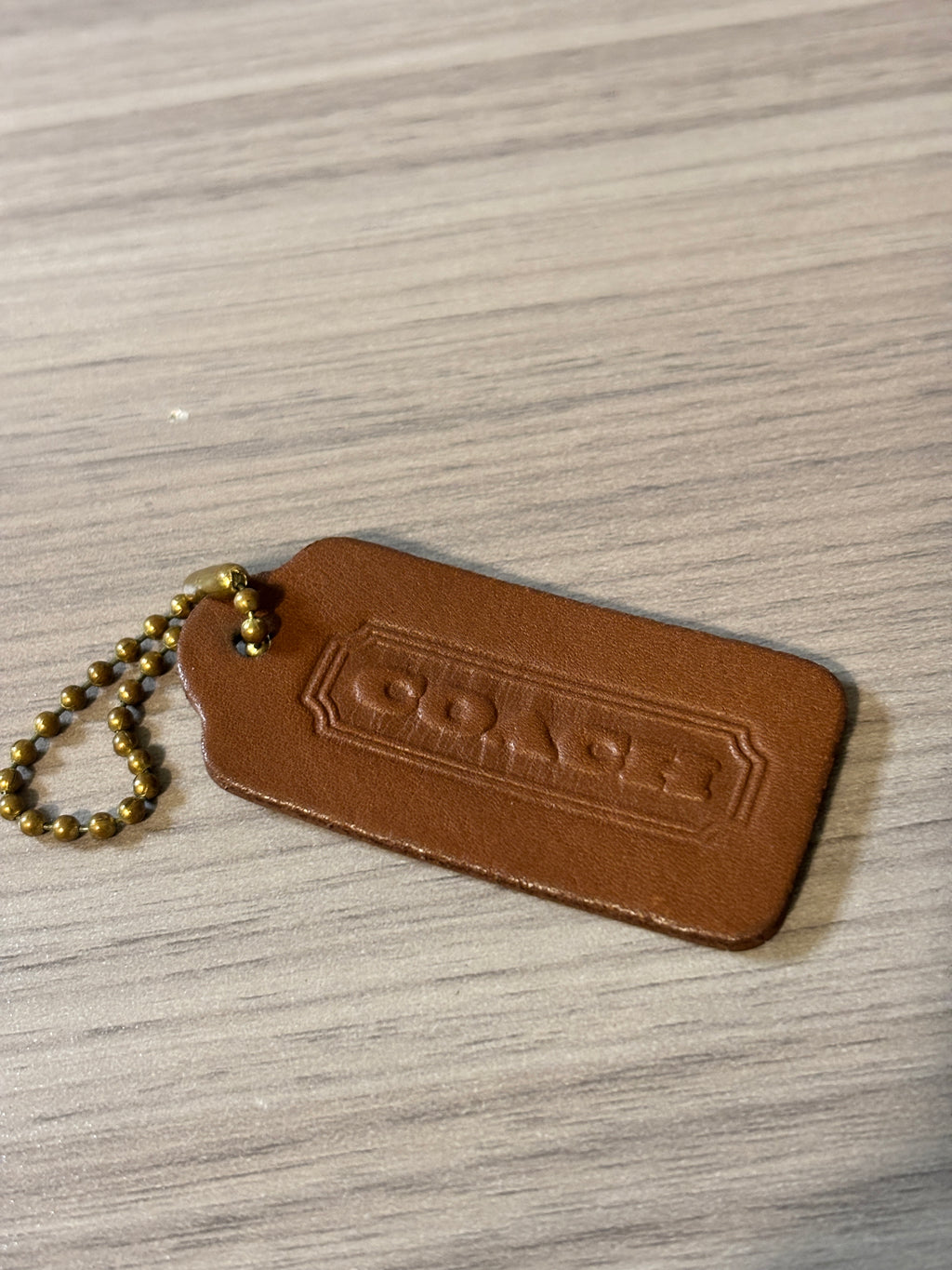 Vintage Coach British Tan Leather Double-Sided Hang Tag with Ball Chain