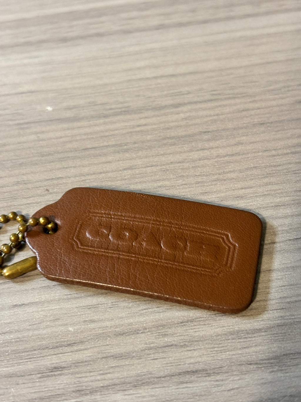 Vintage Coach British Tan Leather Double-Sided Hang Tag with Ball Chain