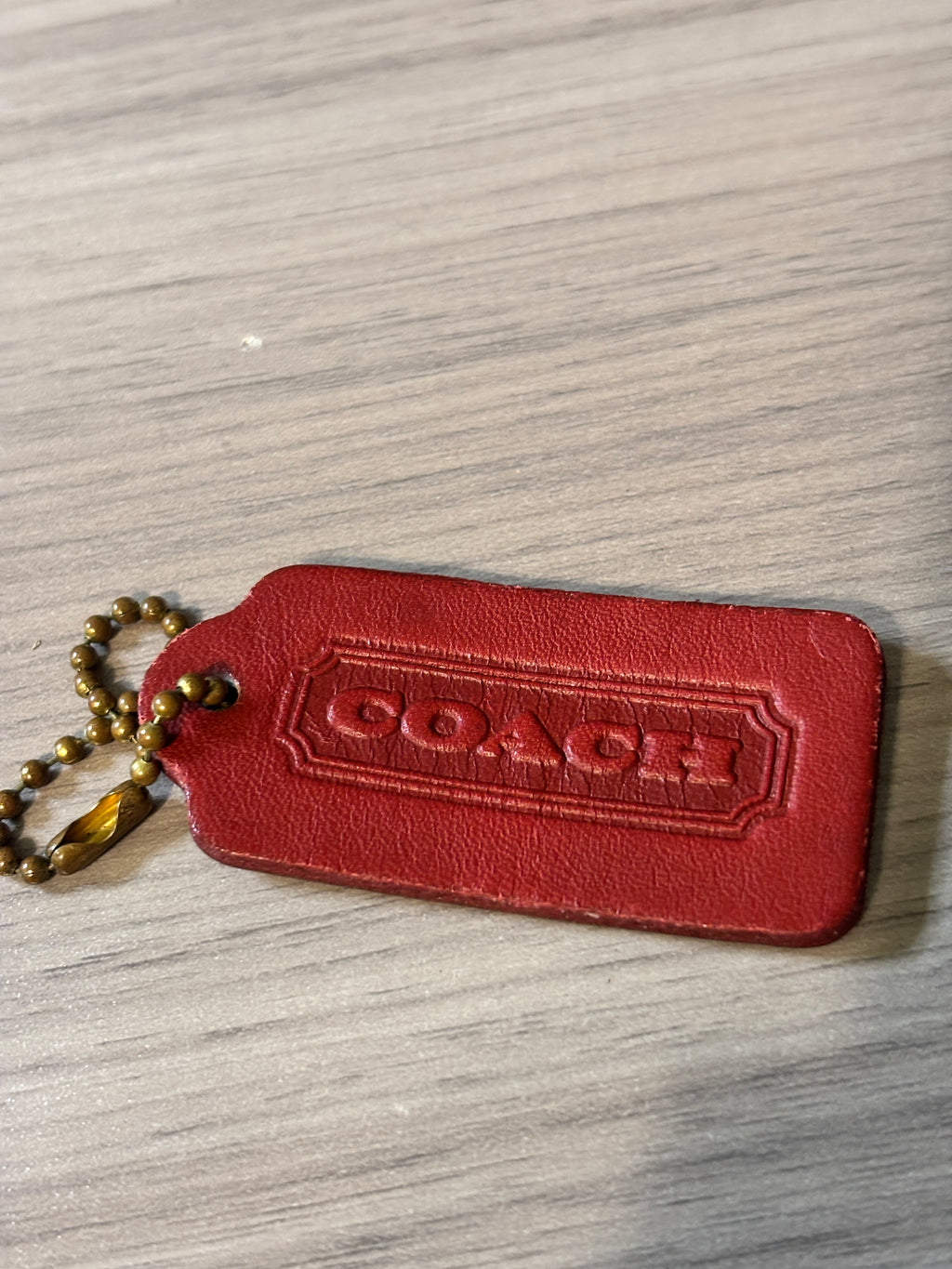 Vintage Coach Red Leather Double-Sided Hang Tag with Brass Ball Chain