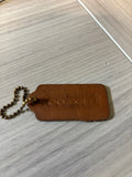 Vintage Coach Brown Leather Double-Sided Hang Tag with Brass Ball Chain