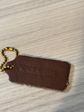 Vintage Coach Dark Brown Leather Double-Sided Hang Tag with Brass Ball Chain