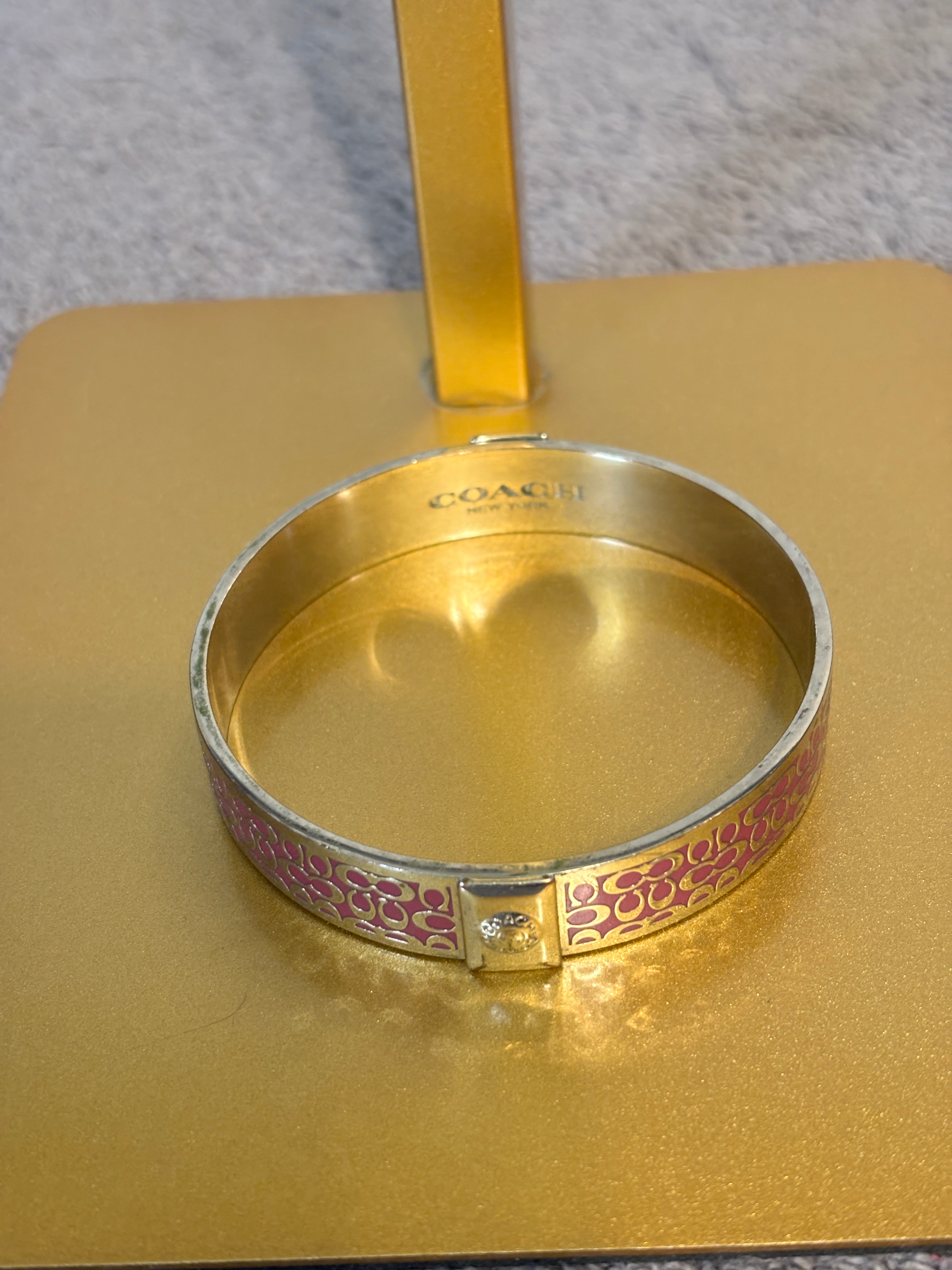 Coach Purple Enamel Signature C Bangle Bracelet Silver Tone