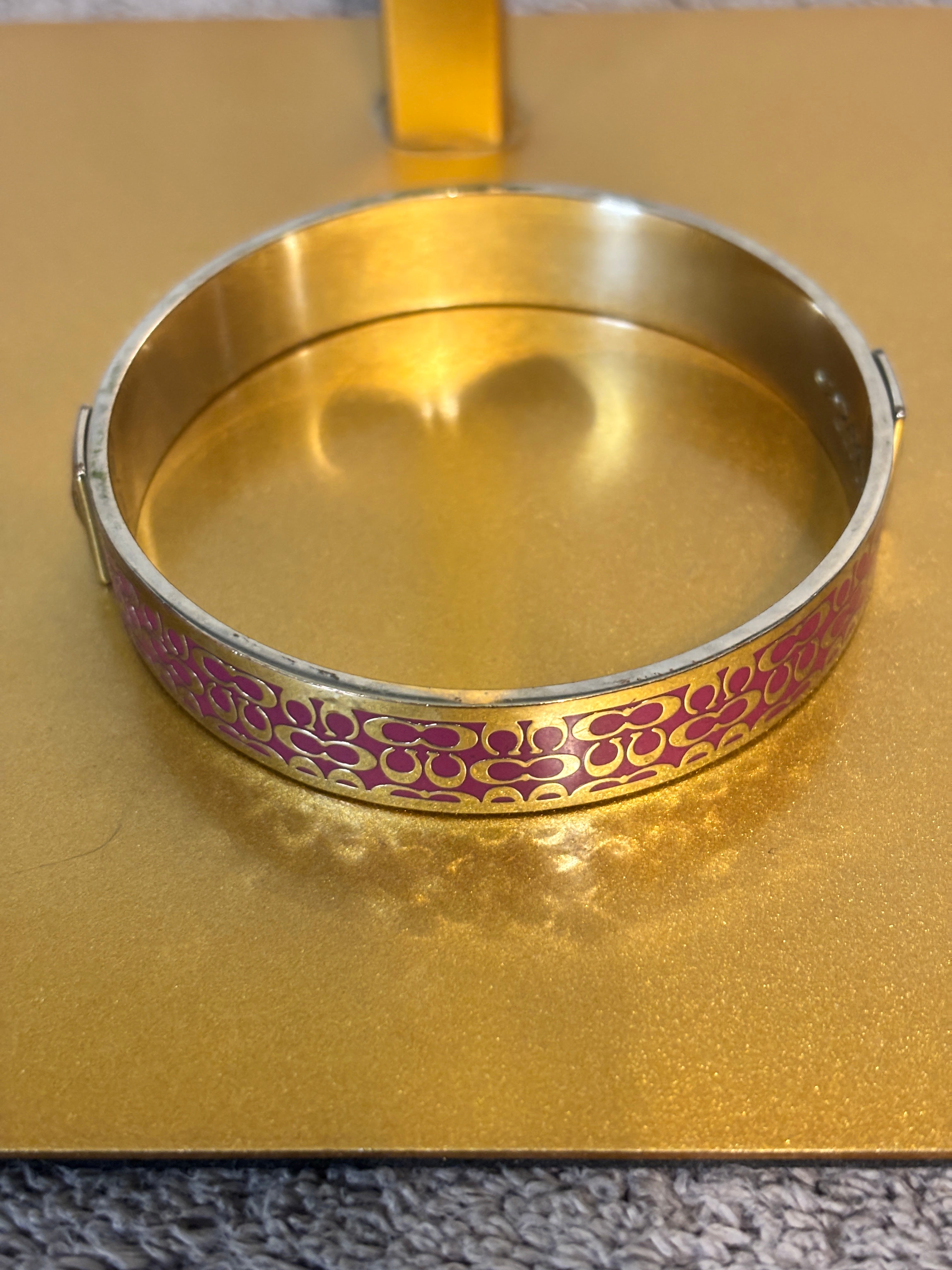 Coach Purple Enamel Signature C Bangle Bracelet Silver Tone