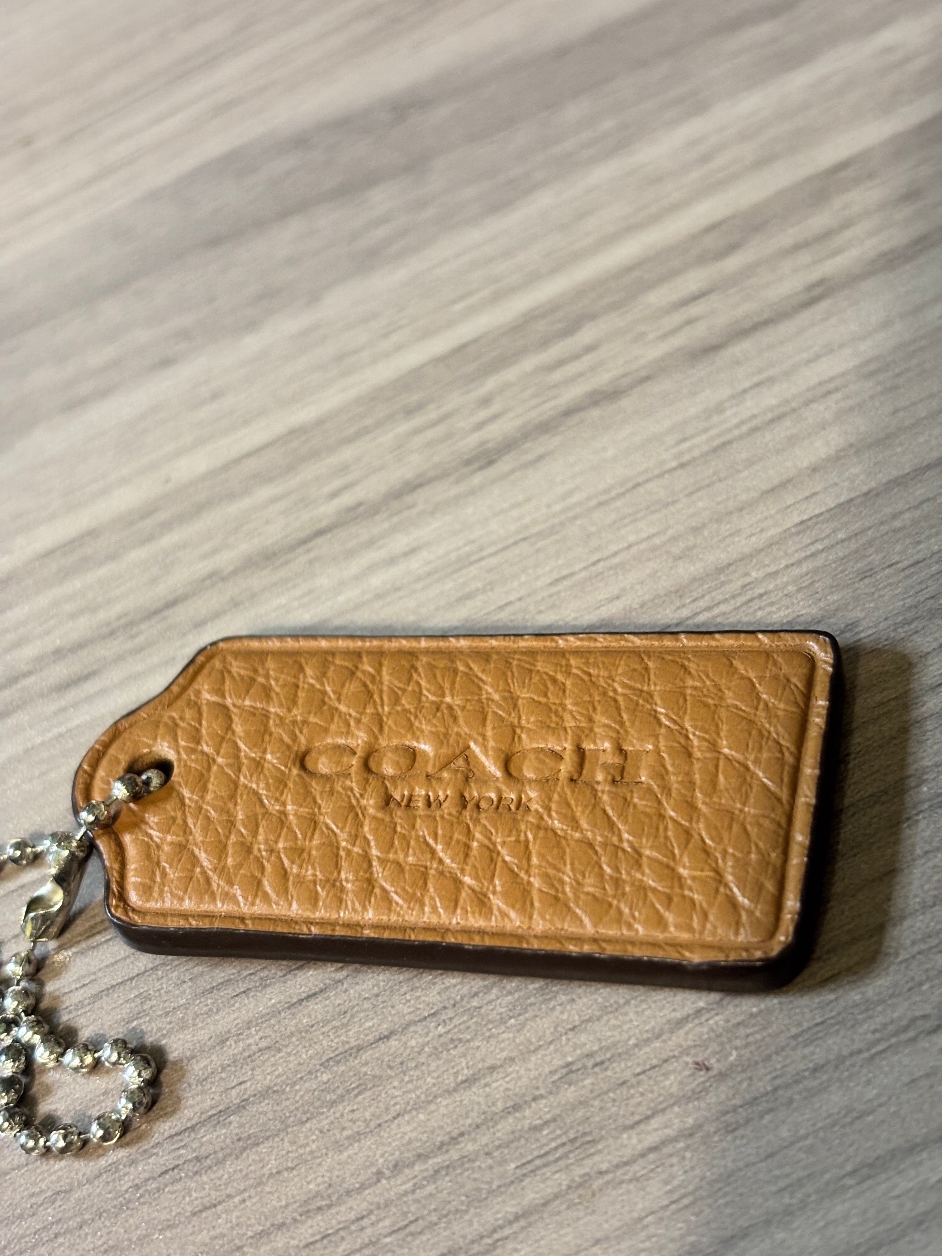 Coach Camel Tan Pebbled Leather Hang Tag with Silver Tone Ball Chain