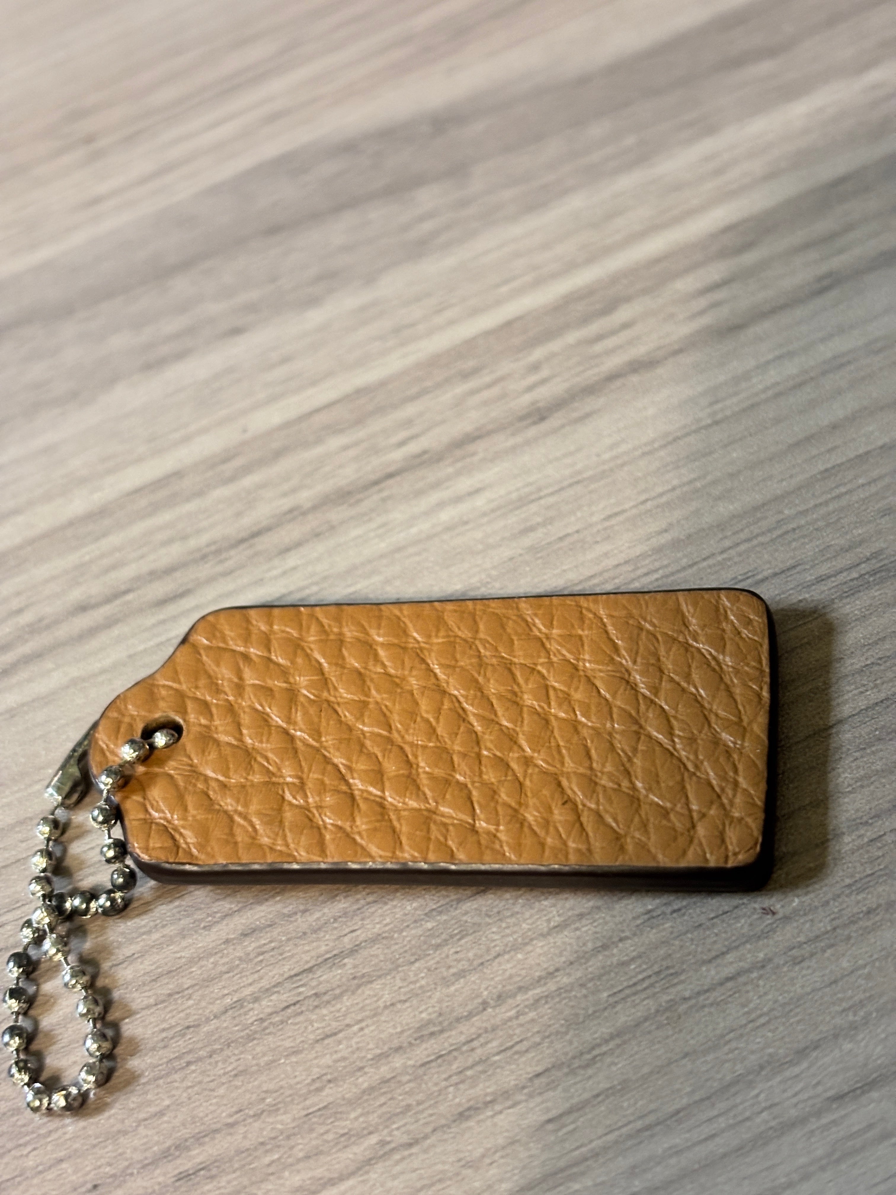 Coach Camel Tan Pebbled Leather Hang Tag with Silver Tone Ball Chain