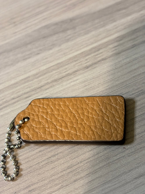 Coach Camel Tan Pebbled Leather Hang Tag with Silver Tone Ball Chain