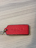 Coach Red Pebbled Leather Hang Tag with Silver Tone Ball Chain