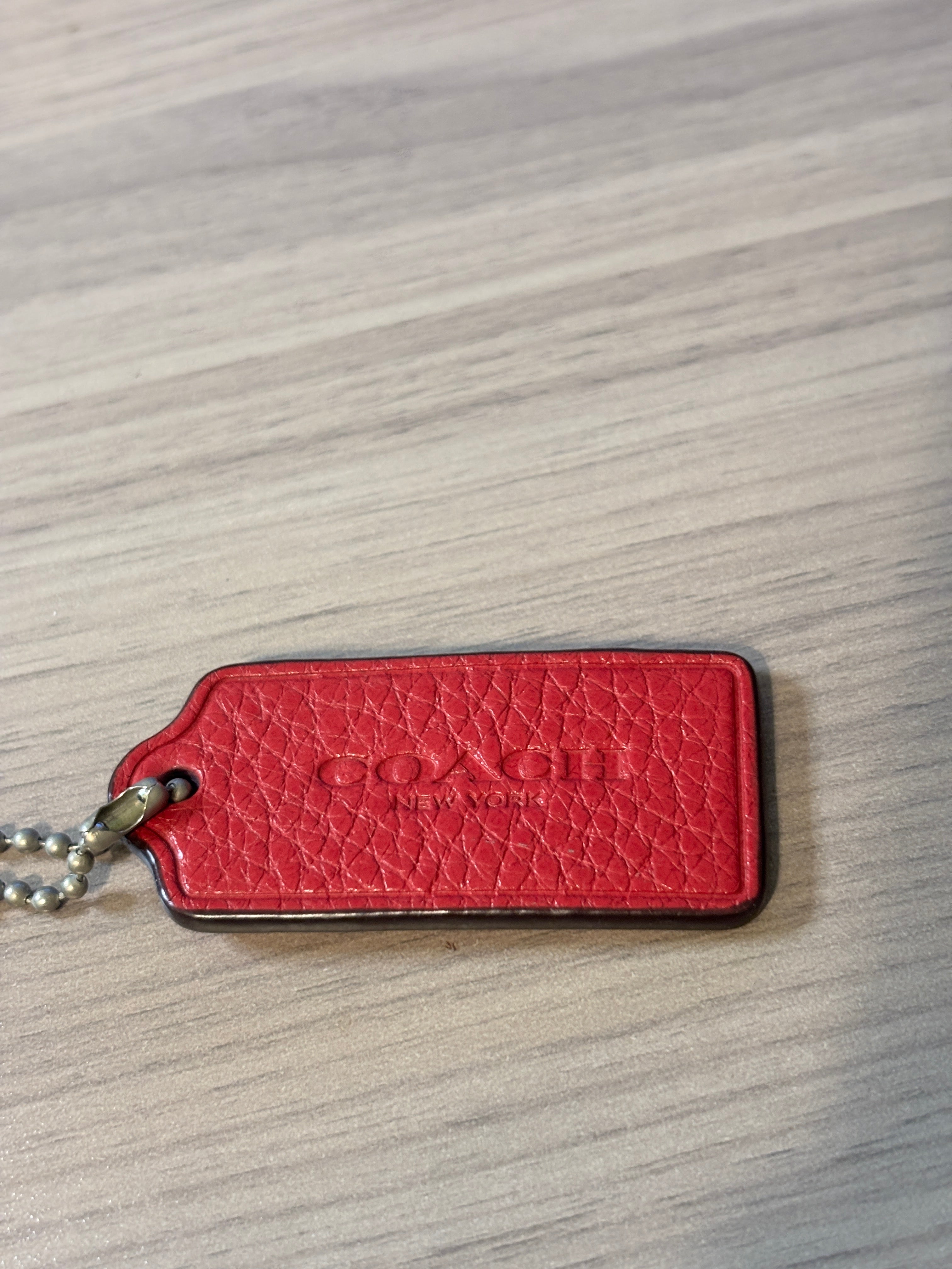 Coach Red Pebbled Leather Hang Tag with Silver Tone Ball Chain