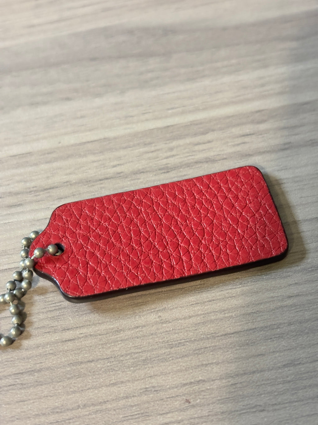 Coach Red Pebbled Leather Hang Tag with Silver Tone Ball Chain