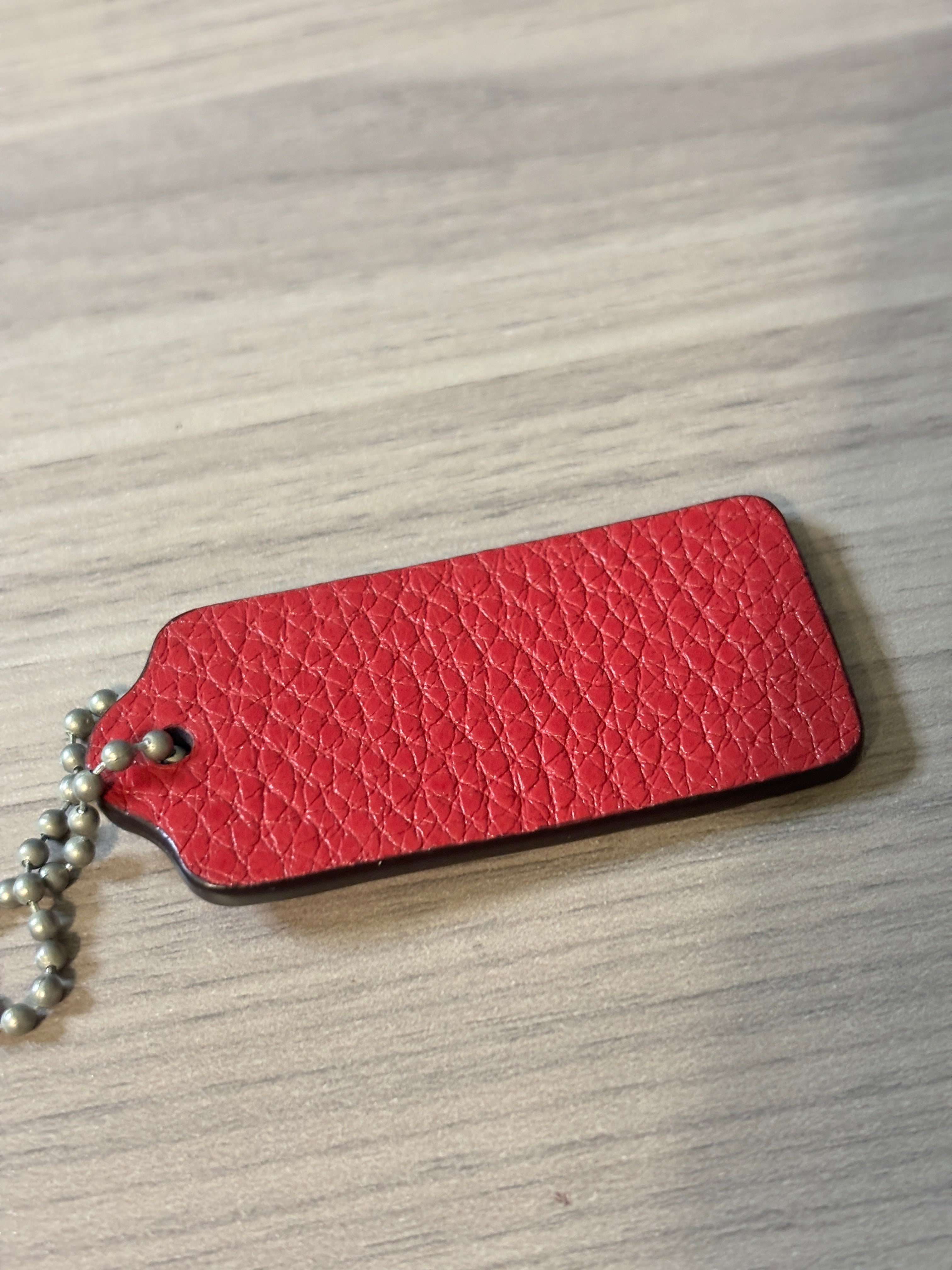 Coach Red Pebbled Leather Hang Tag with Silver Tone Ball Chain