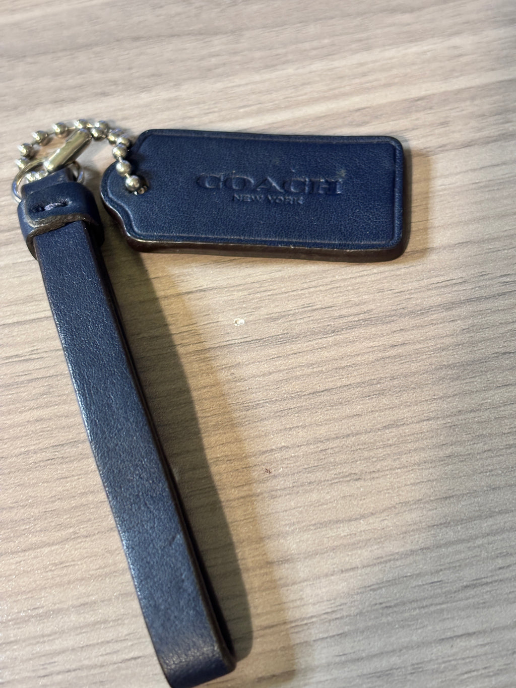 Coach Navy Blue Leather Double Loop Bag Charm Hang Tag Silver Tone