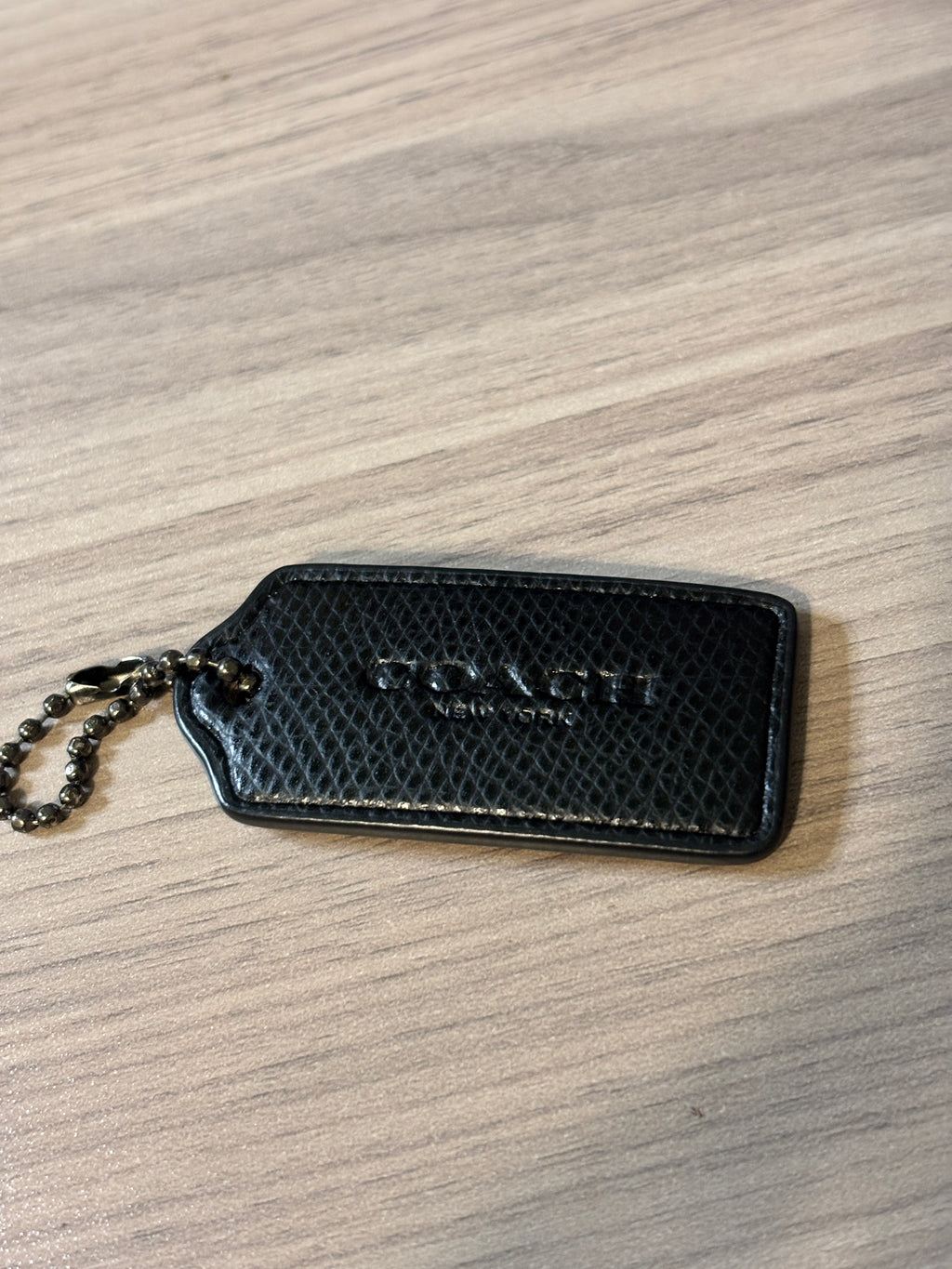 Coach Black Leather Floral Print Hang Tag with Gunmetal Ball Chain
