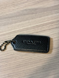 Coach Black Leather Floral Print Hang Tag with Gunmetal Ball Chain