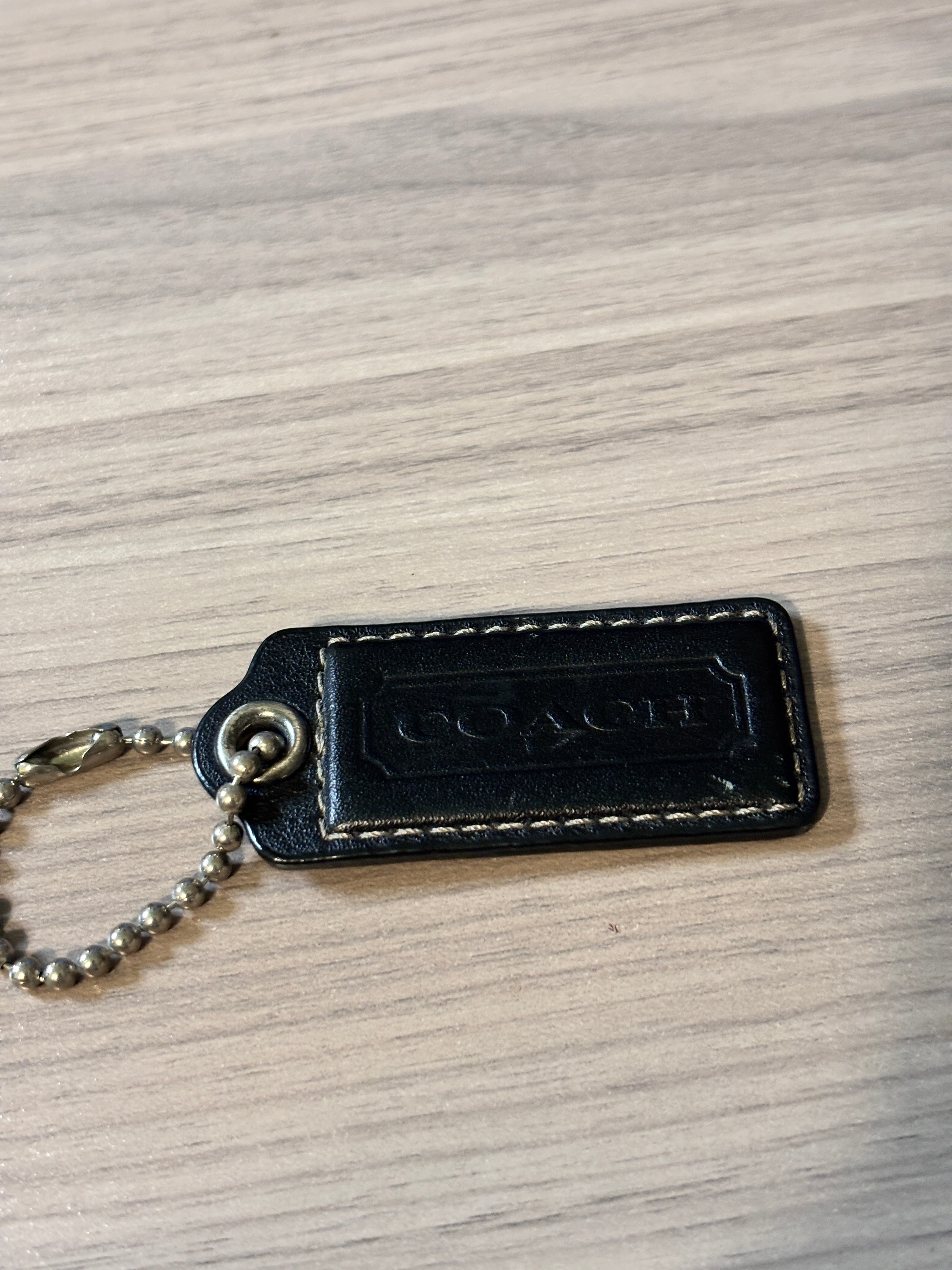 Coach Black Leather Hang Tag with Contrast Stitching Silver Ball Chain