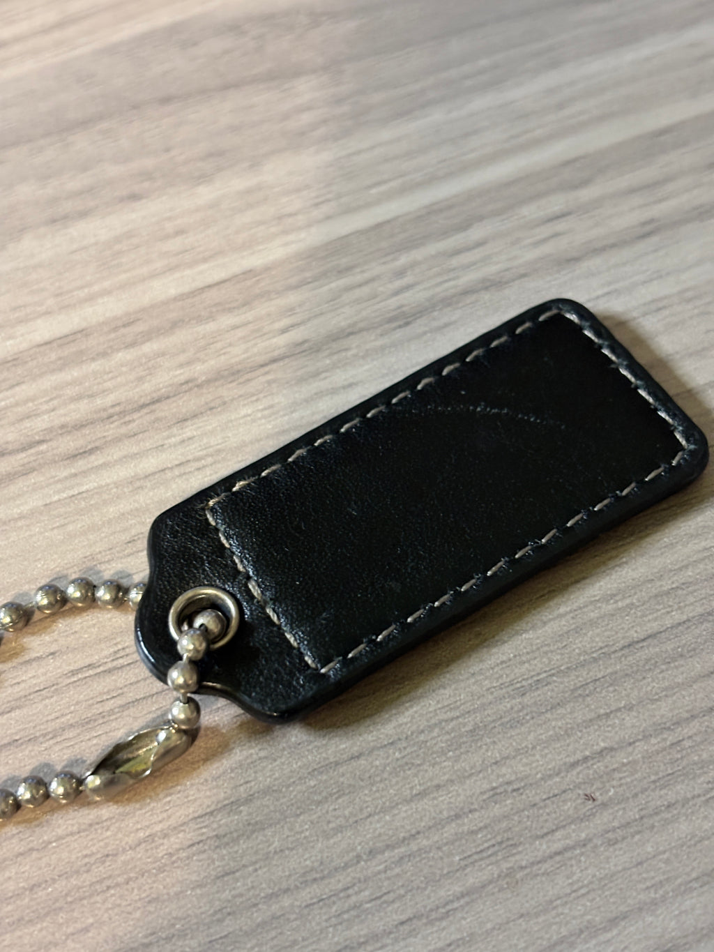 Coach Black Leather Hang Tag with Contrast Stitching Silver Ball Chain