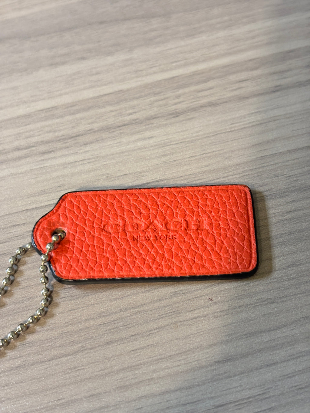 Coach Red Orange Pebbled Leather Hang Tag with Silver Ball Chain