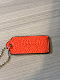 Coach Red Orange Pebbled Leather Hang Tag with Silver Ball Chain