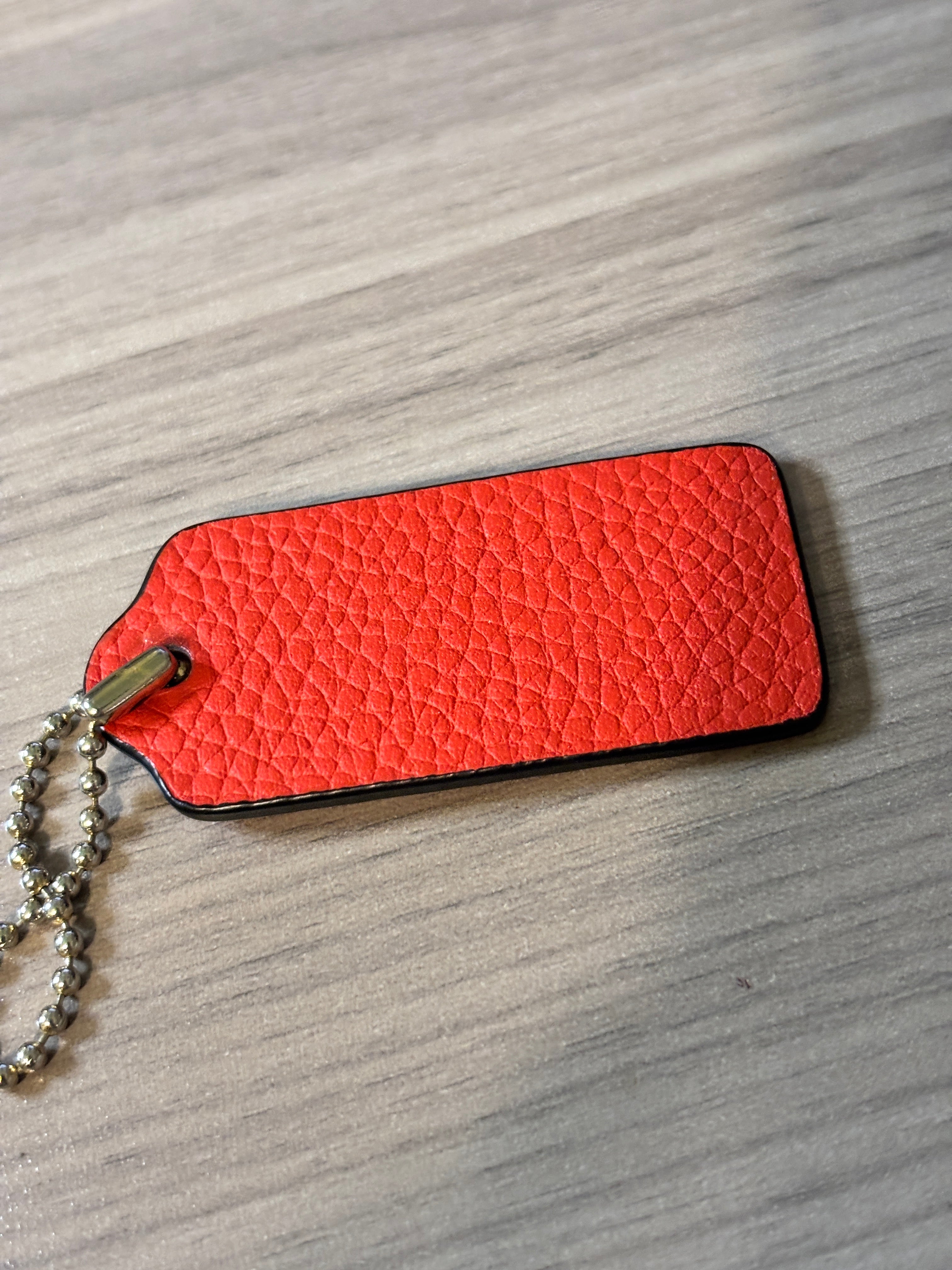 Coach Red Orange Pebbled Leather Hang Tag with Silver Ball Chain