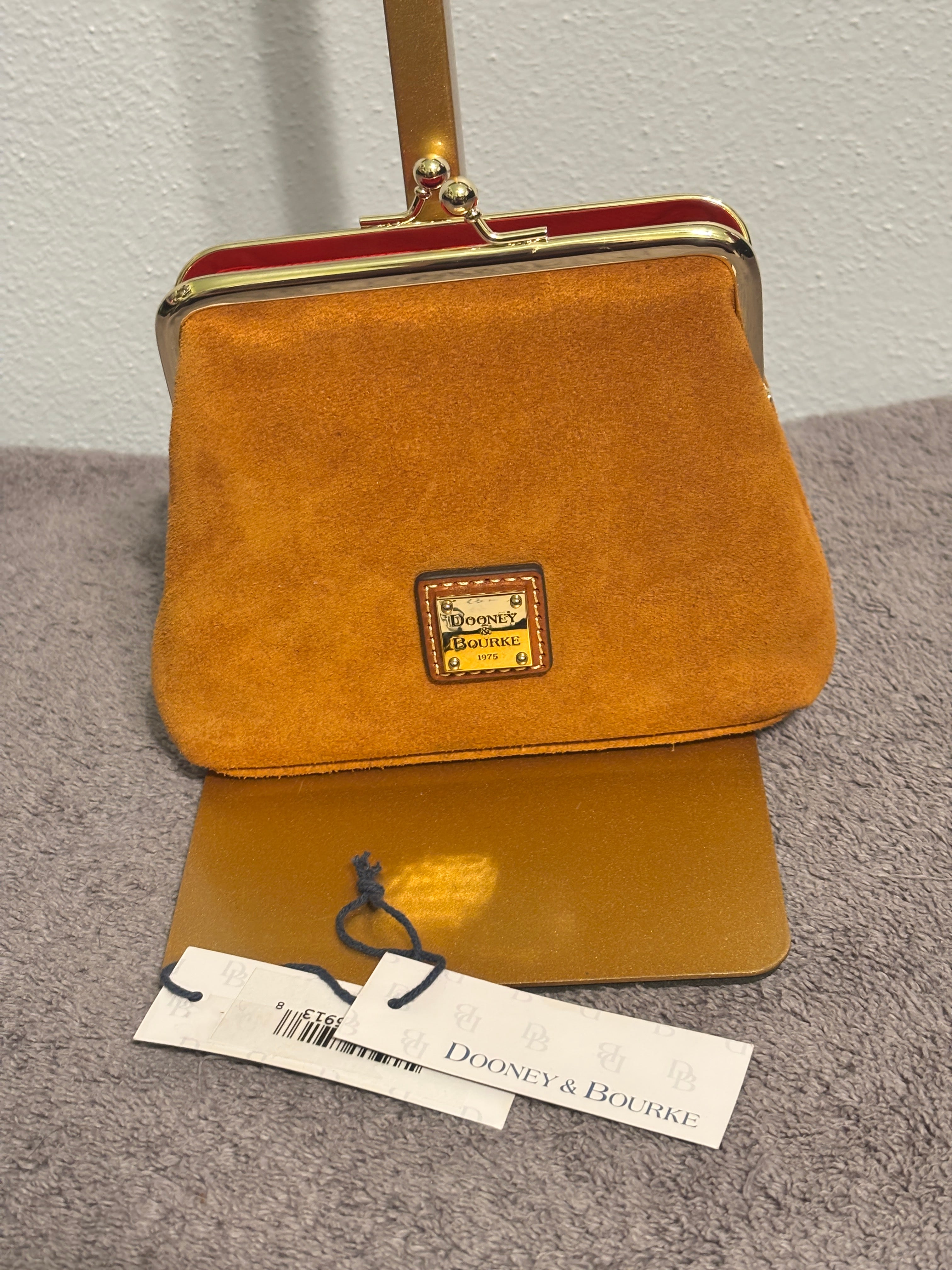 Dooney & Bourke Golden Tan Suede Kisslock Coin Purse Wallet NWT