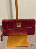 Dooney & Bourke Red Croc Embossed Leather Zip Around Continental Wallet
