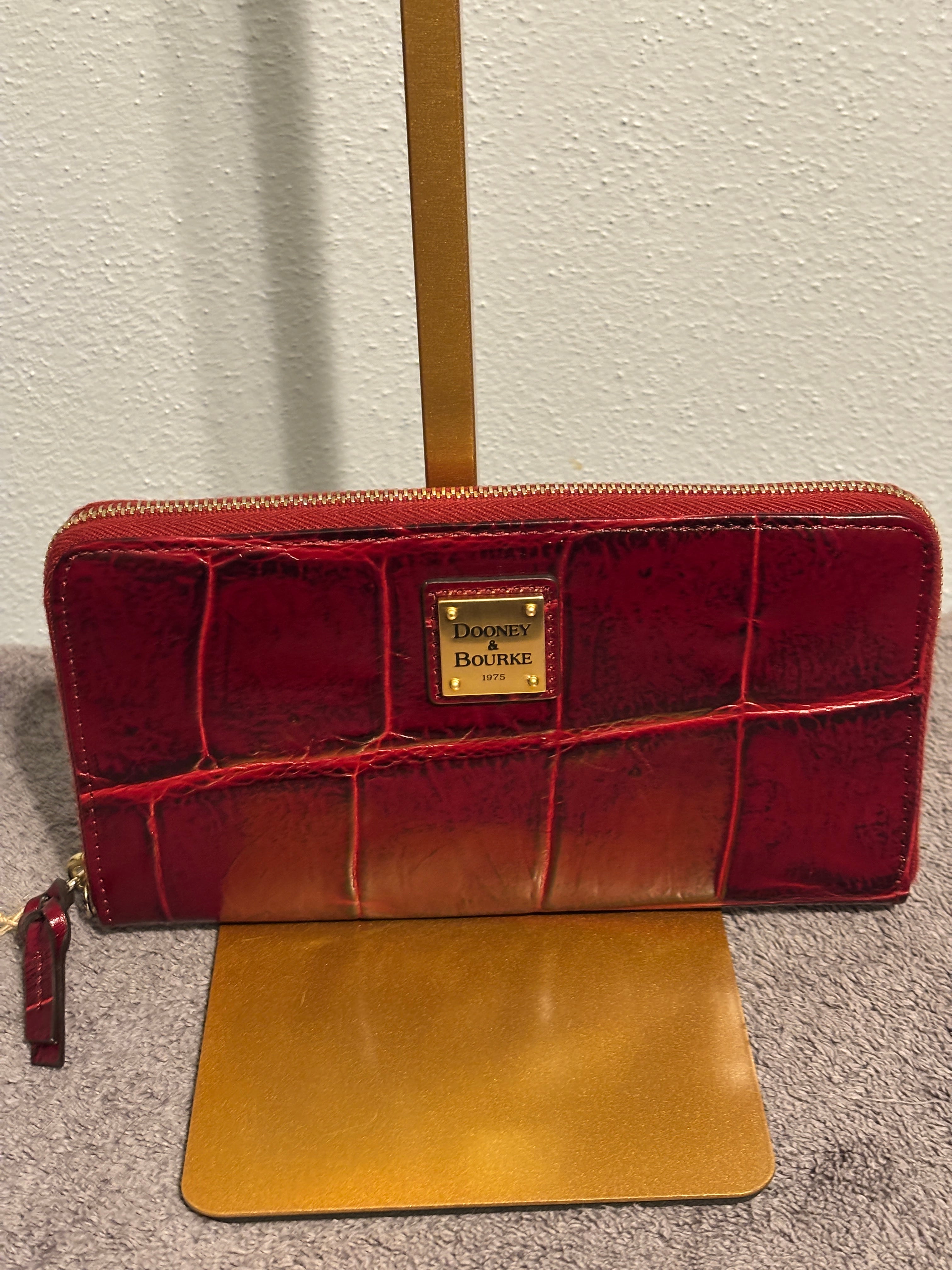 Dooney & Bourke Red Croc Embossed Leather Zip Around Continental Wallet