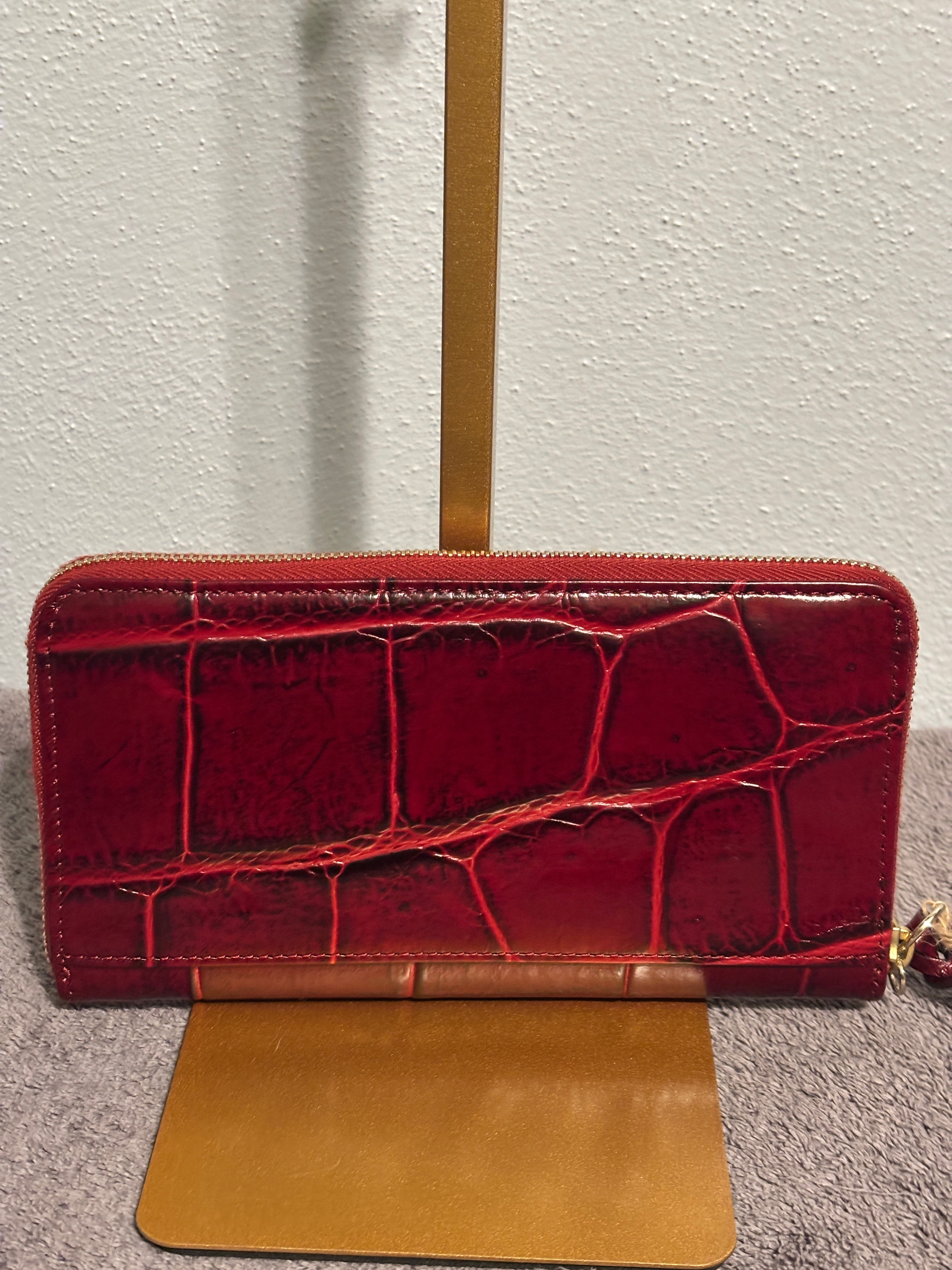 Dooney & Bourke Red Croc Embossed Leather Zip Around Continental Wallet